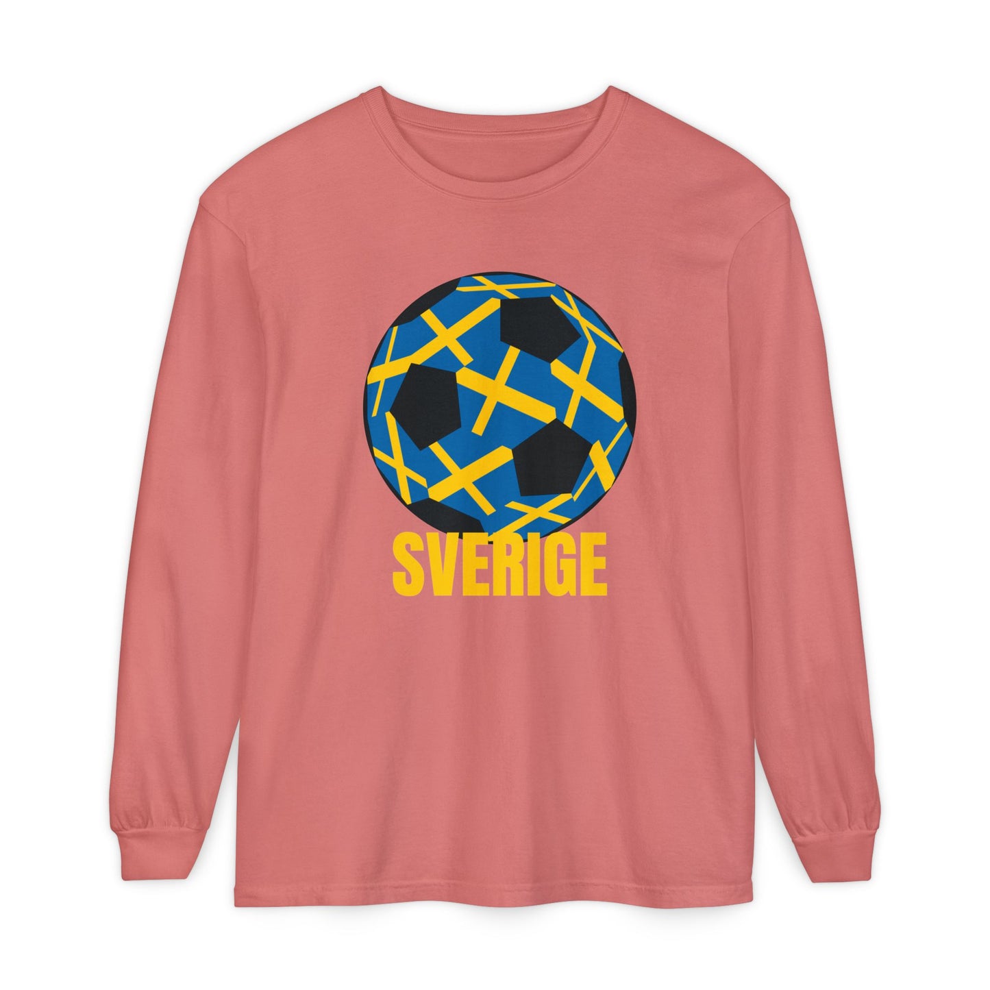 Sverige Fan Specialty Soccer Ball Design T Shirt Gold Text