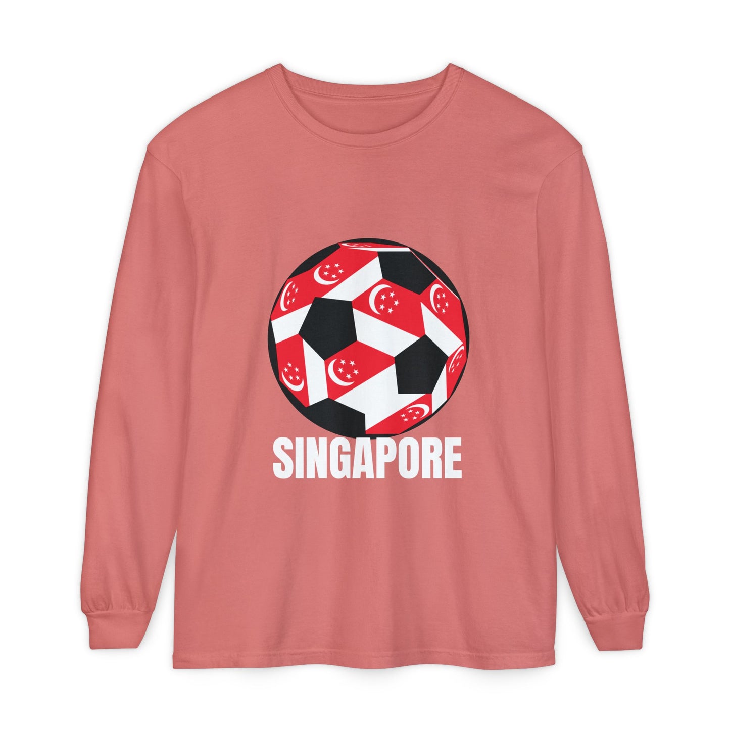 Singapore Fan Specialty Soccer Ball Design T ShirtLong Sleeve Tee White Text