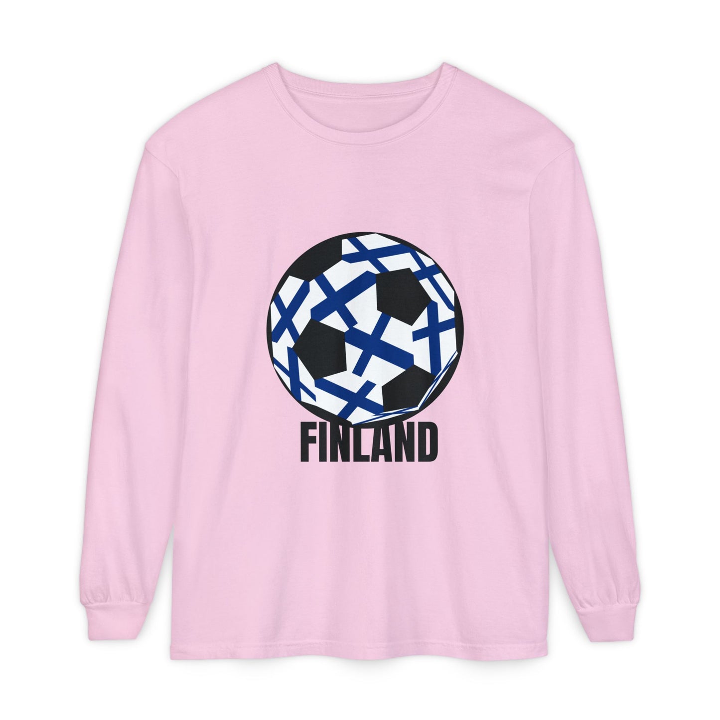 Finland Fan Specialty Soccer Ball Design Long Sleeve Tee