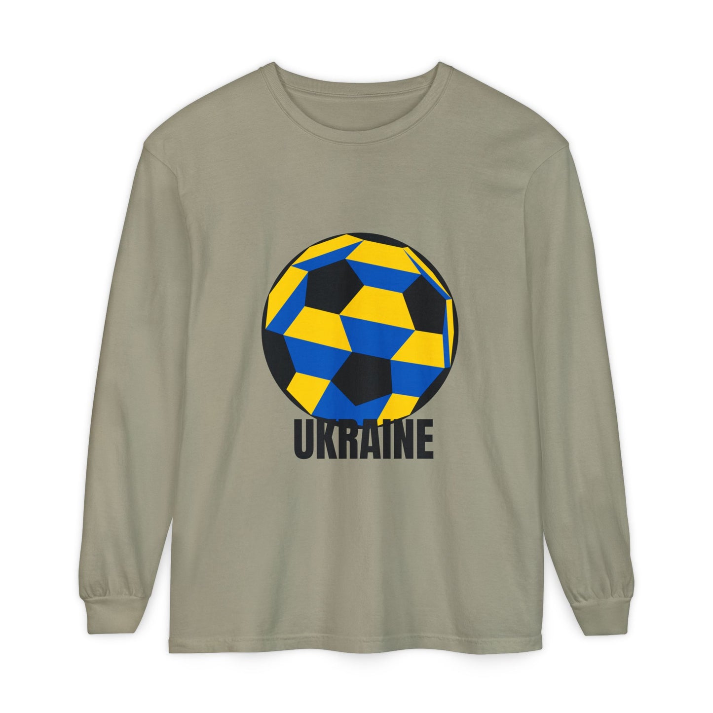 Ukraine Fan Specialty Soccer Ball Design Long Sleeve T-Shirt Black Text