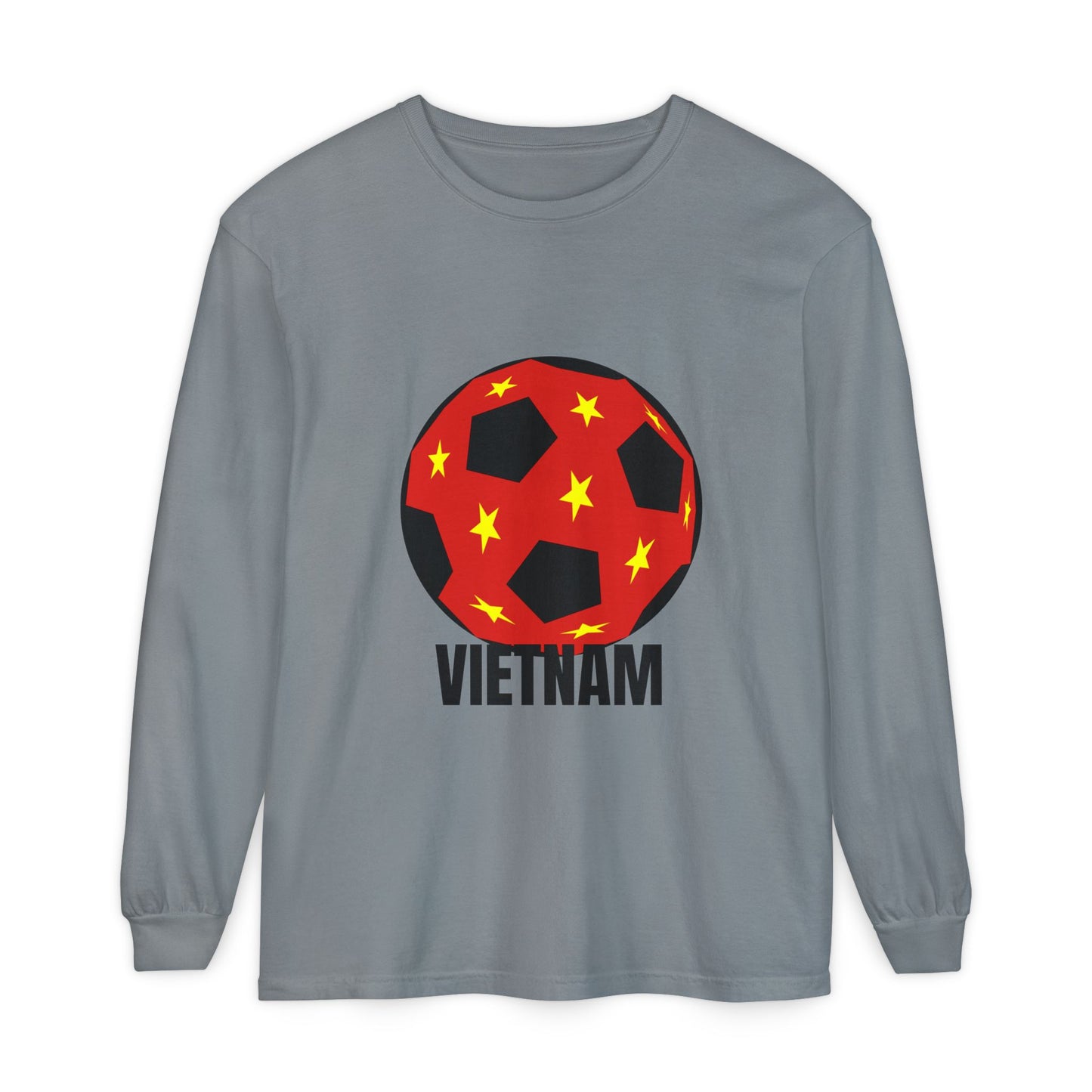Vietnam Fan Specialty Soccer Ball Design Long Sleeve Shirt  Black Text
