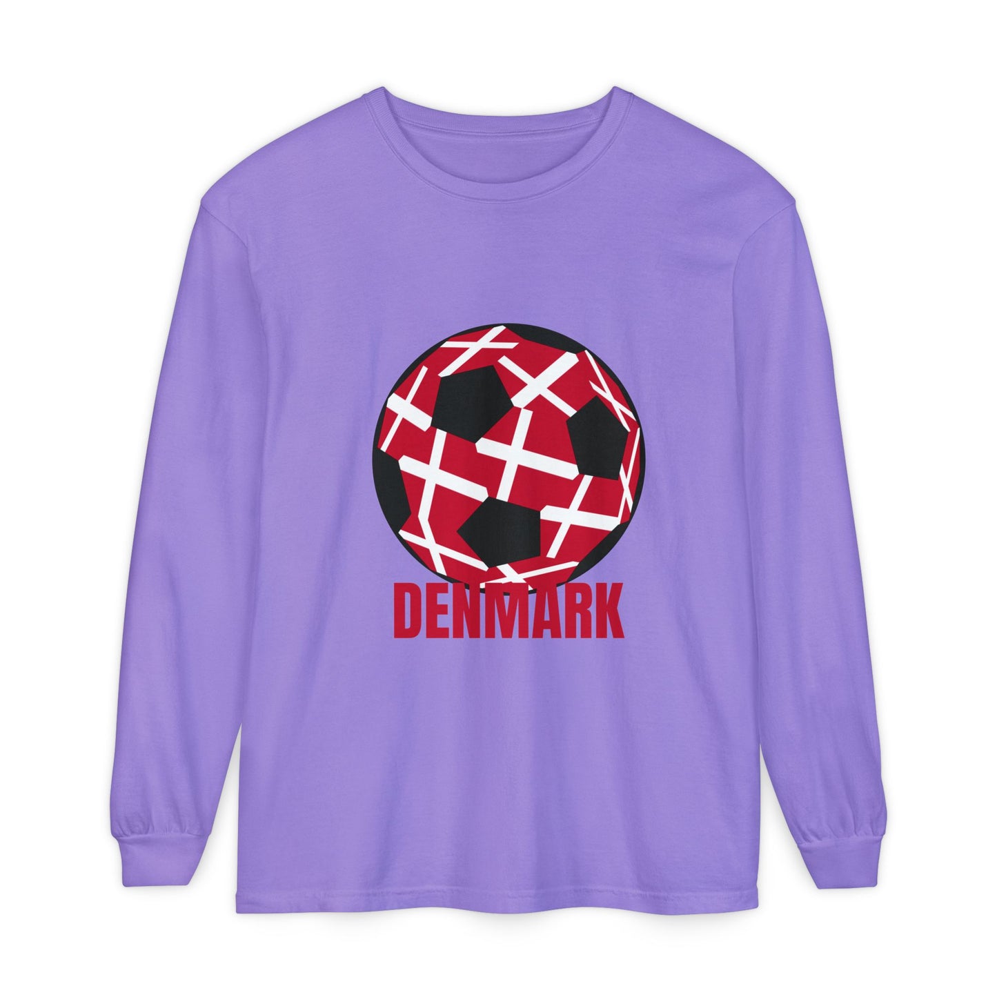 Denmark Fan Specialty Soccer Ball Design Long Sleeve Tee
