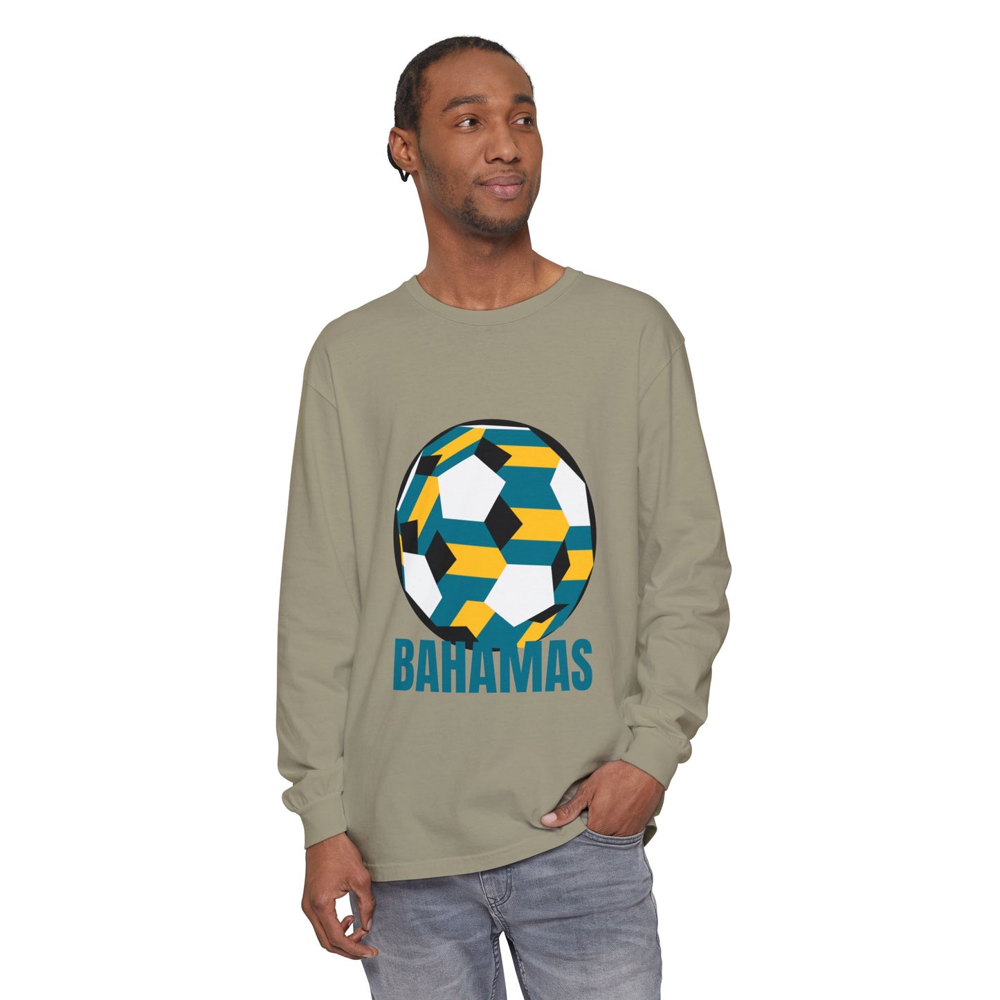 Bahamas Fan Specialty Soccer Ball Design Long Sleeve Tee