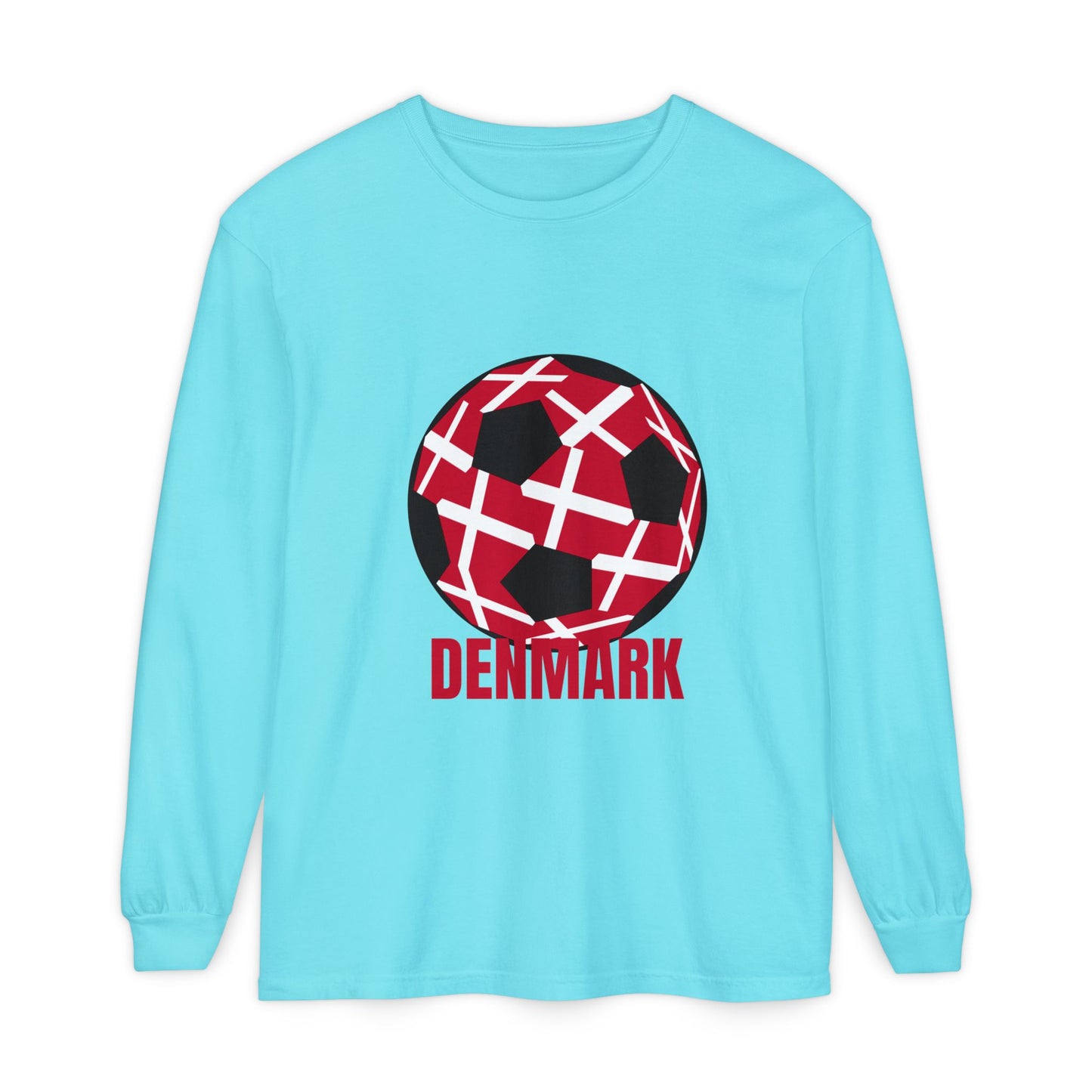 Denmark Fan Specialty Soccer Ball Design Long Sleeve Tee