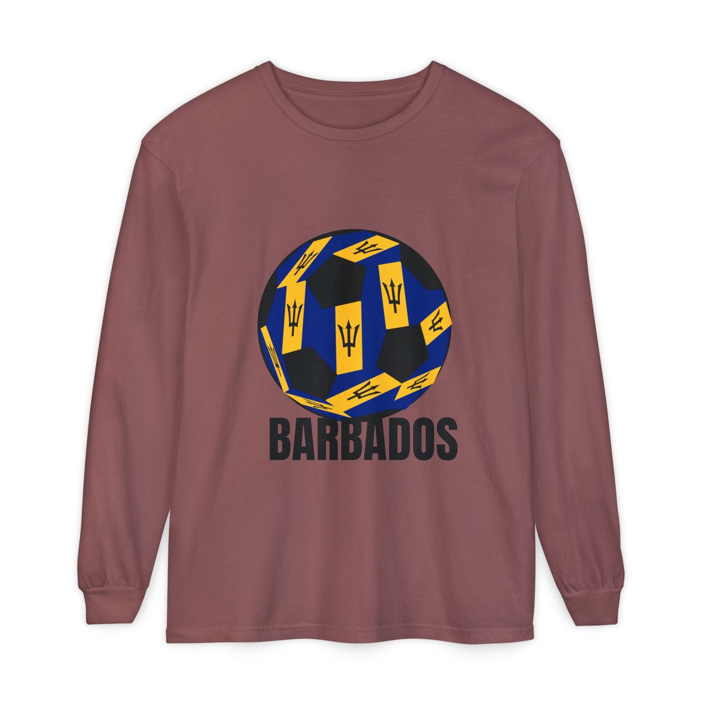 Barbados Fan Specialty Soccer Ball Design Long Sleeve Tee