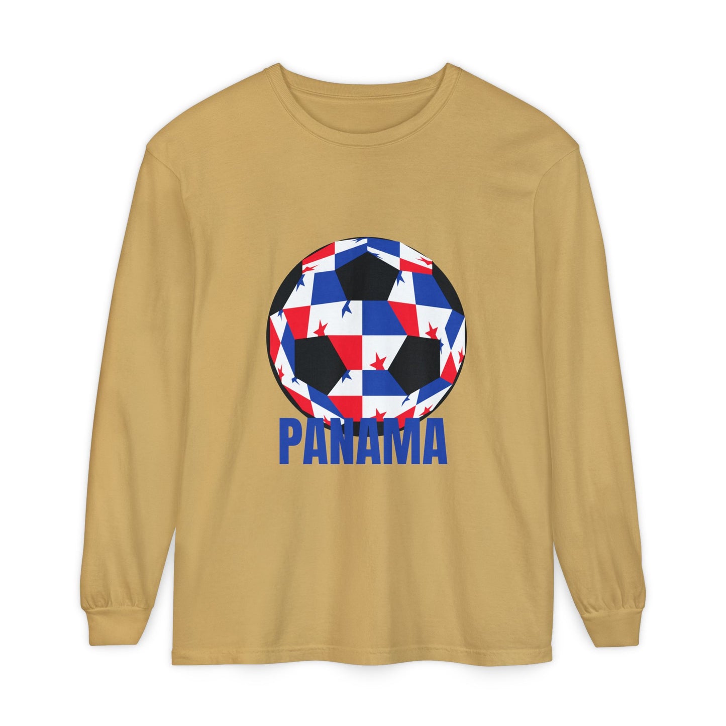 Panama Fan Specialty Soccer Ball Design T Shirt Long Sleeve T-Shirt blue Text
