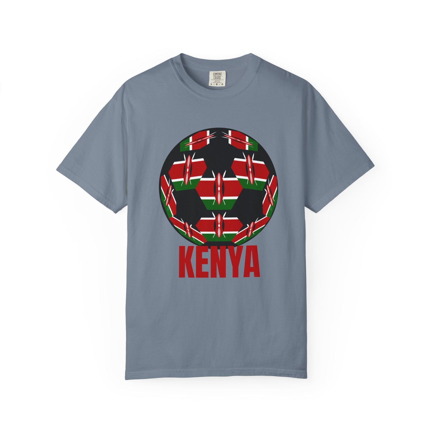 Kenya Fan Specialty Soccer Ball Design T Shirt Red Text