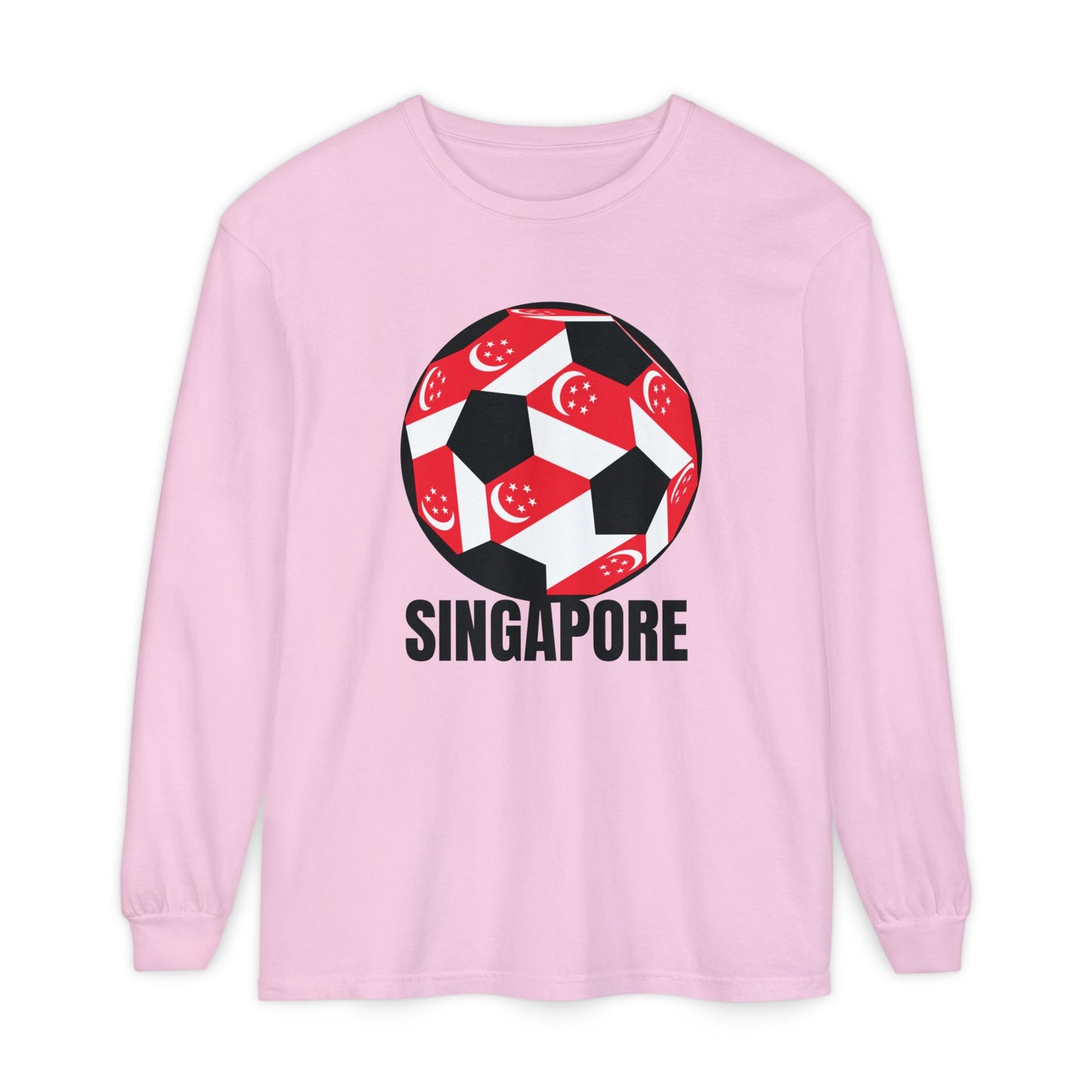 Singapore Fan Specialty Soccer Ball Design T Shirt Long Sleeve Tee Black Text