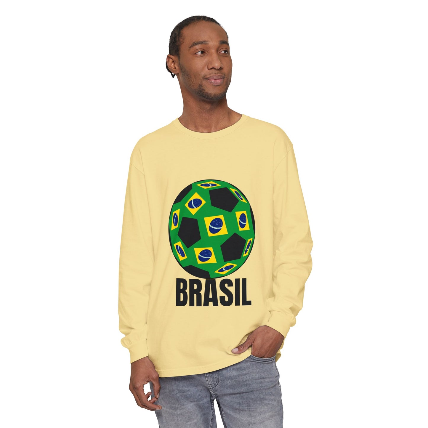 Brasil Fan Specialty Soccer Ball Design Long Sleeve T Shirt