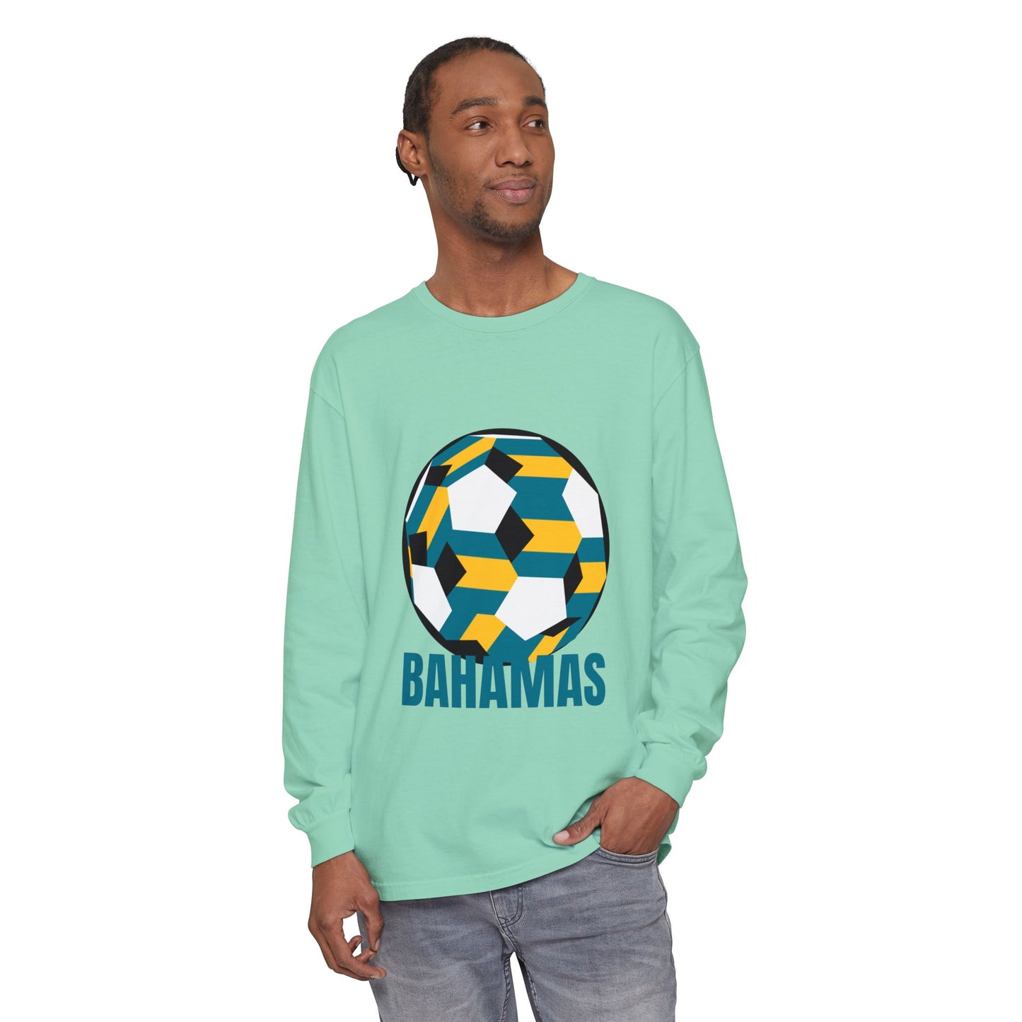 Bahamas Fan Specialty Soccer Ball Design Long Sleeve Tee
