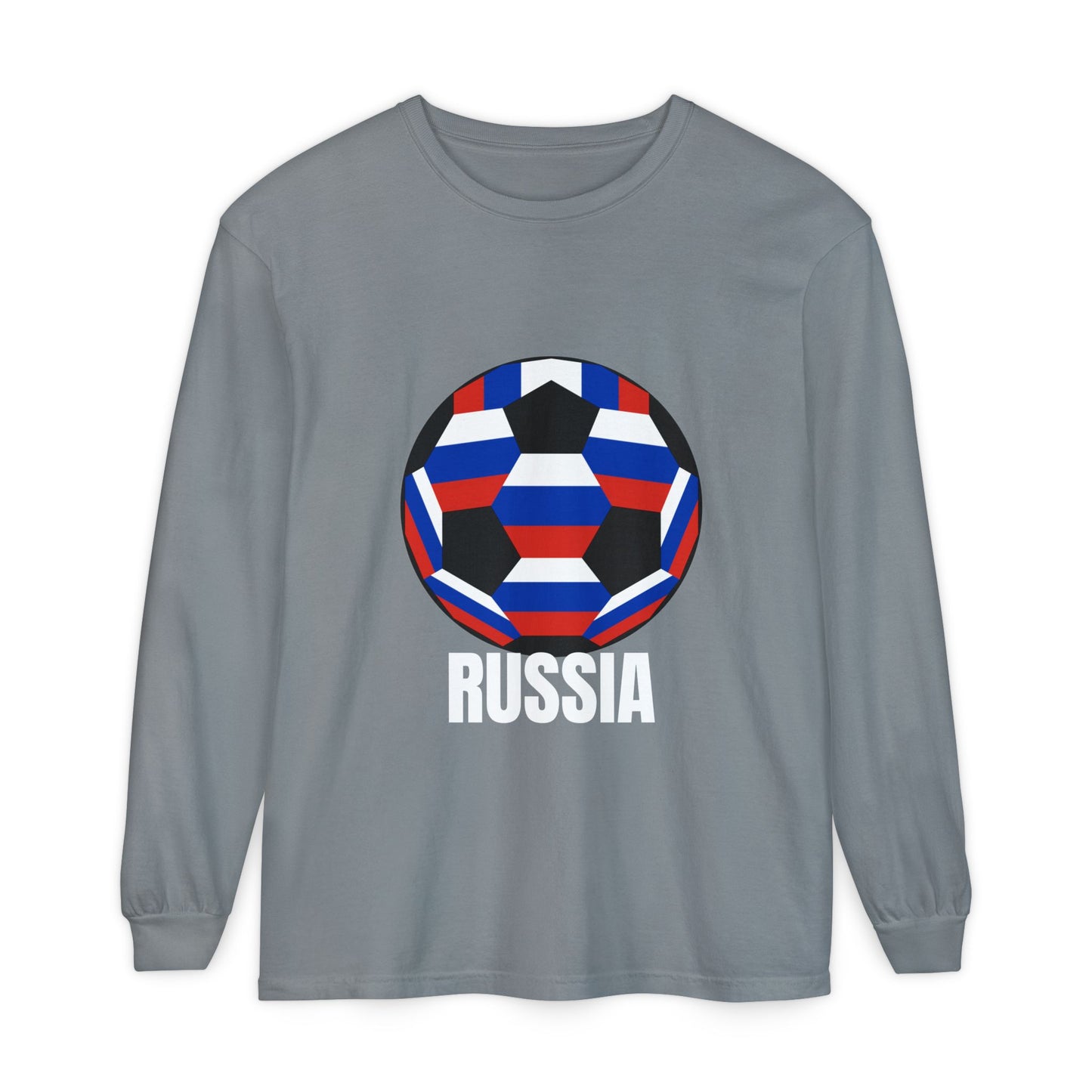 Russia Fan Specialty Soccer Ball Design  Long Sleeve Tee  White Text