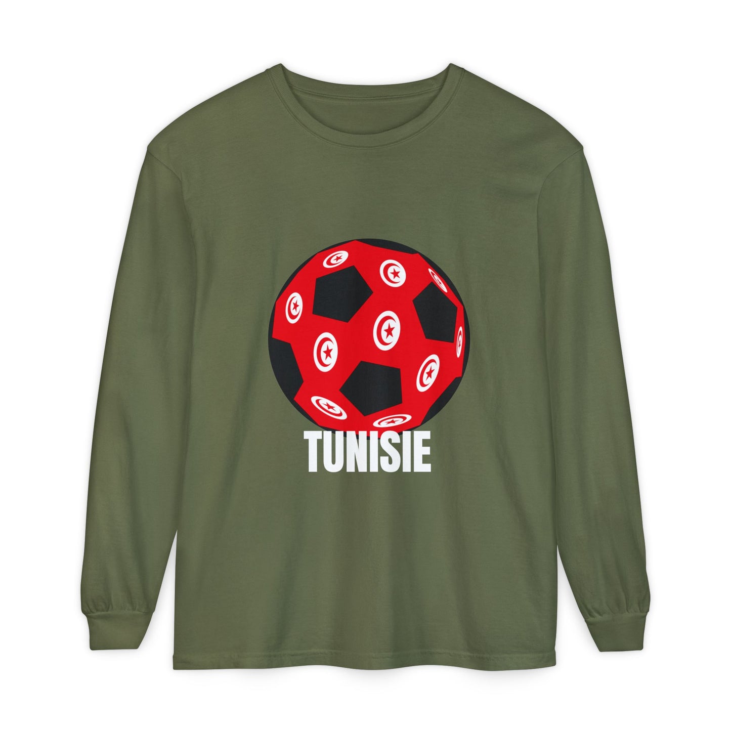 Tunisie Fan Specialty Soccer Ball Design Long Sleeve Tee White Text