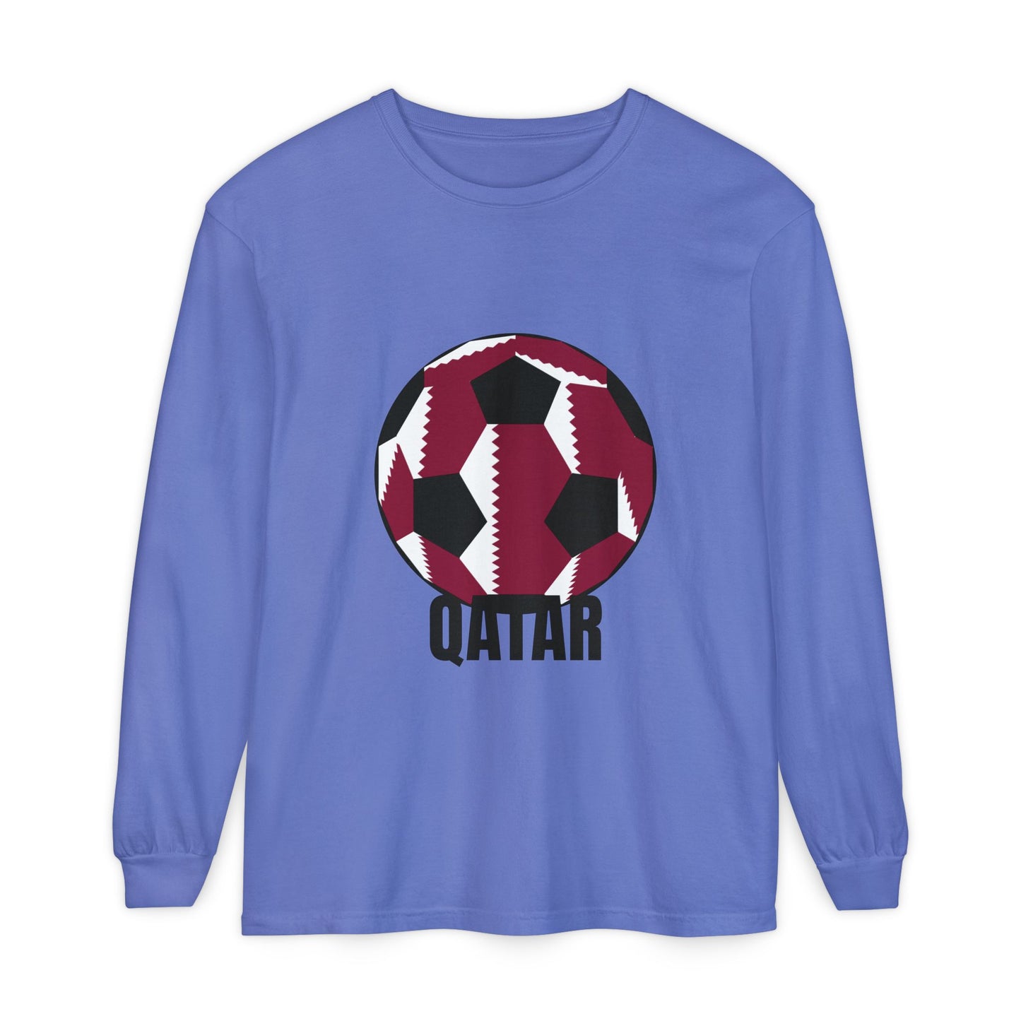 Qatar Fan Specialty Soccer Ball Design T Shirt Long Sleeve T-Shirt