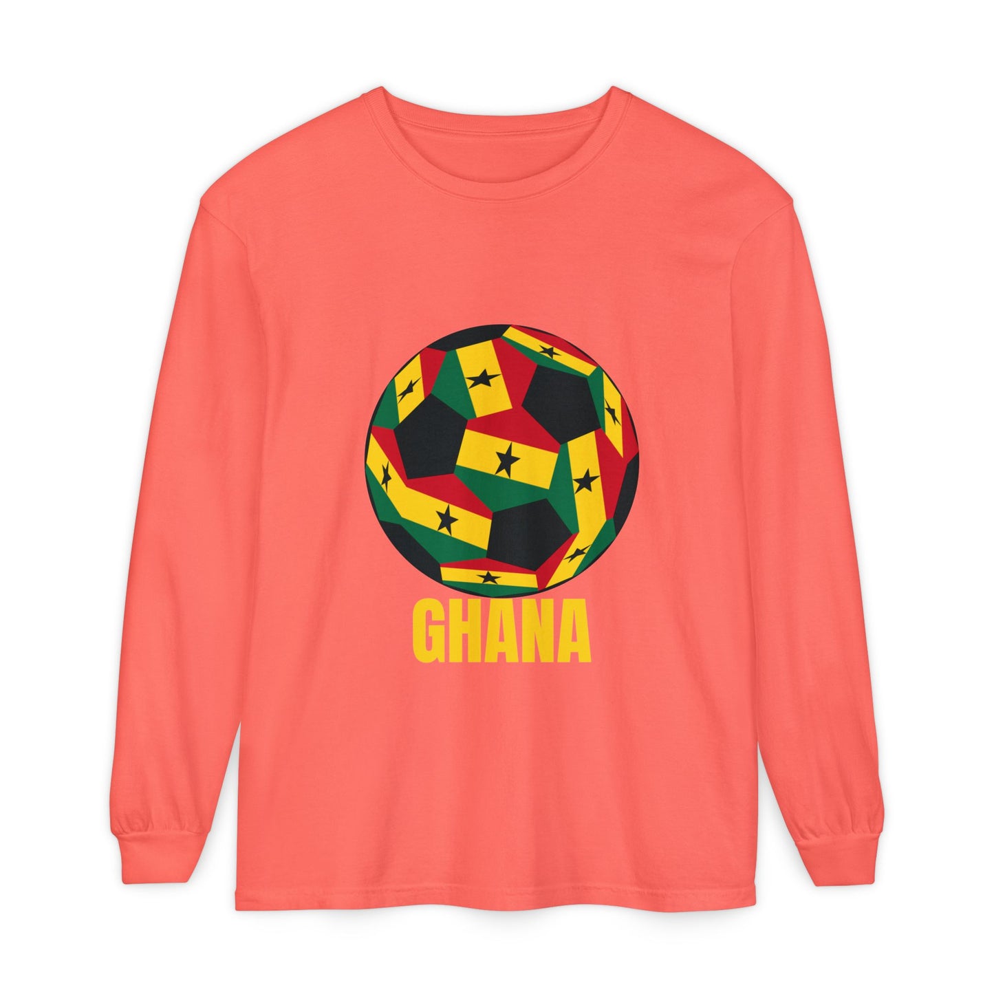 Ghana Fan Specialty Soccer Ball Design Long Sleeve Tee