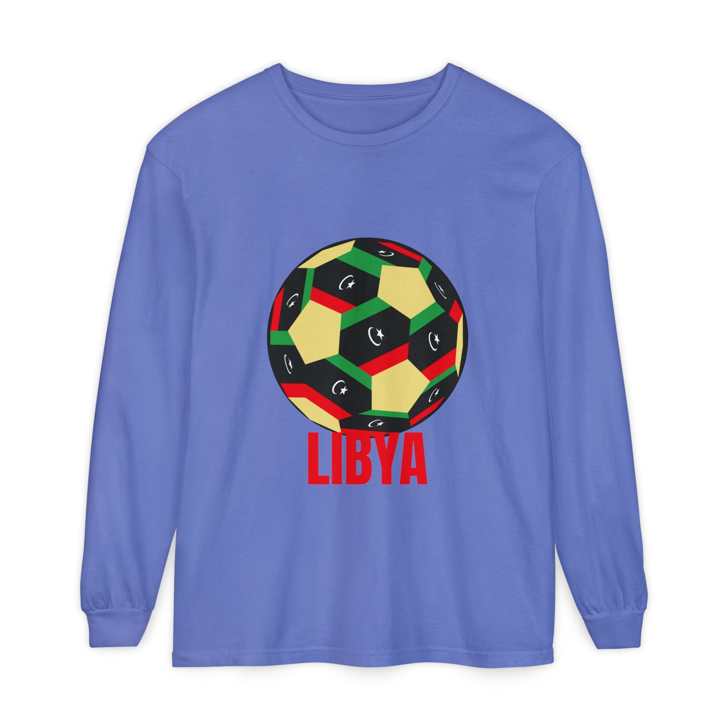 Libya Fan Specialty Soccer Ball Design T Shirt Long Sleeve Tee