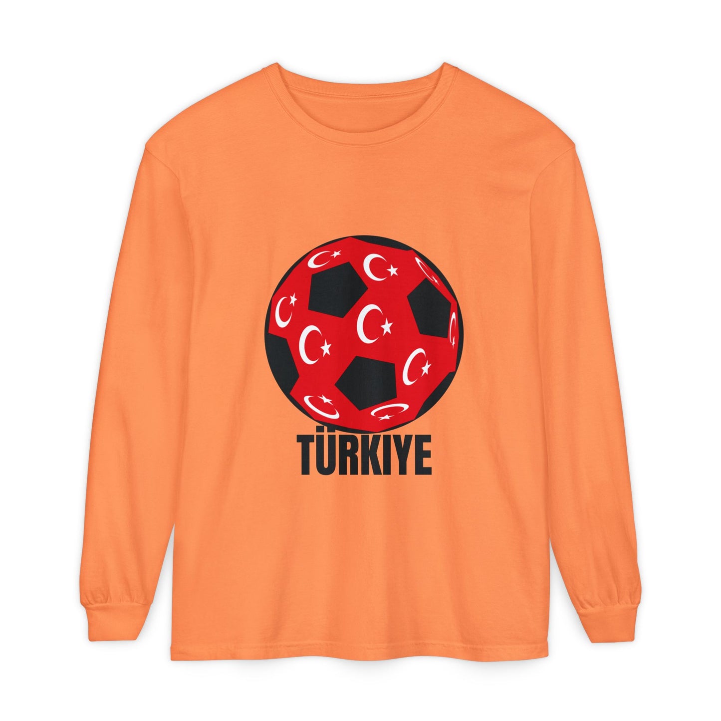 Türkiye Fan Specialty Soccer Ball Design Long Sleeve T Shirt Black Text