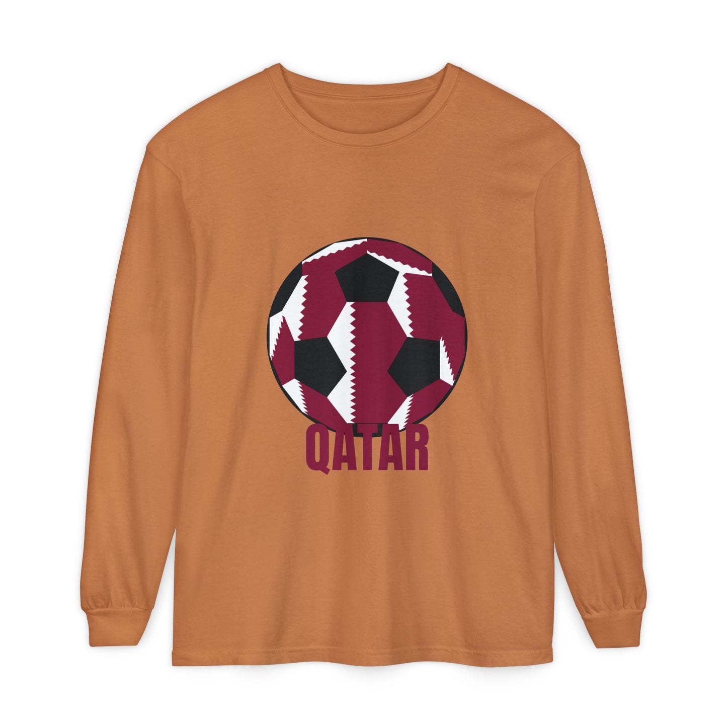 Qatar Fan Specialty Soccer Ball Design Long Sleeve Tee
