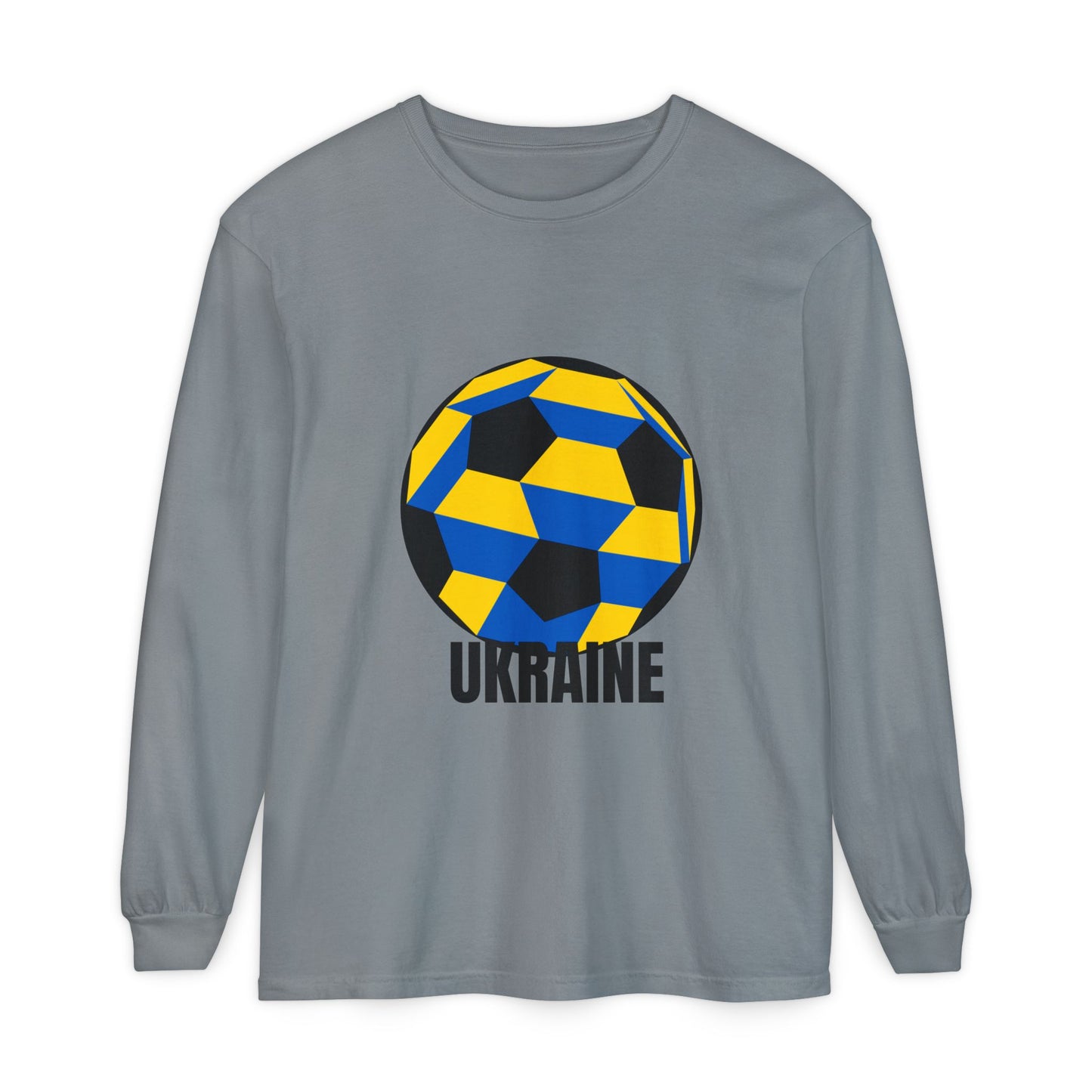 Ukraine Fan Specialty Soccer Ball Design Long Sleeve T-Shirt Black Text