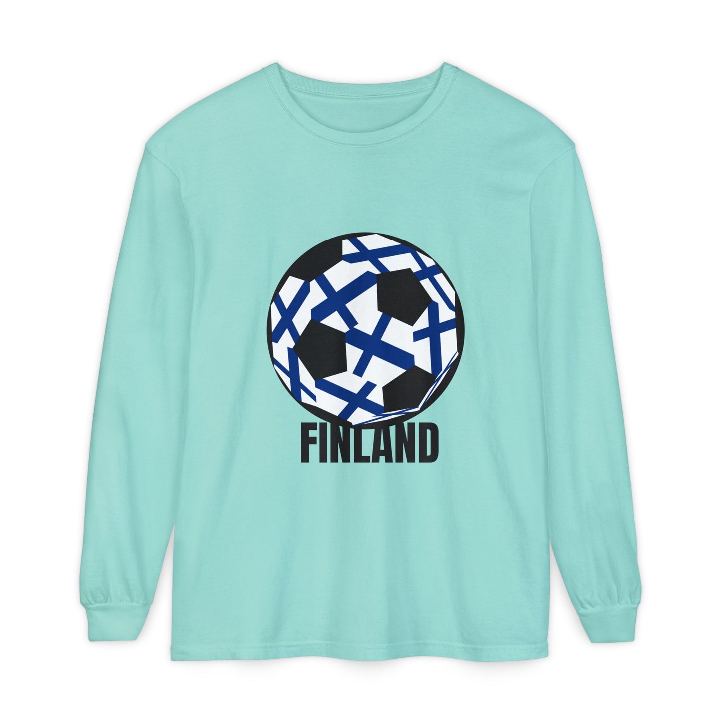 Finland Fan Specialty Soccer Ball Design Long Sleeve Tee