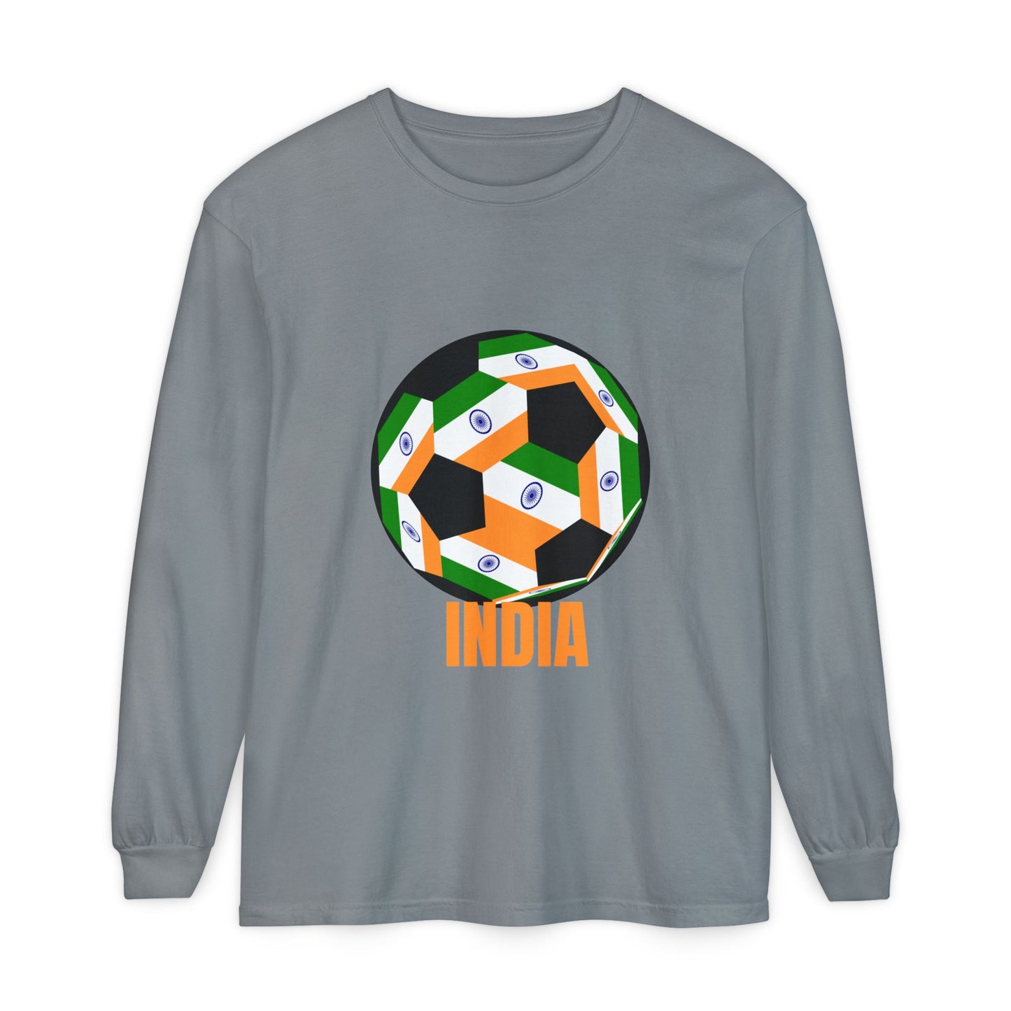 India Fan Specialty Soccer Ball Design Long Sleeve T-Shirt