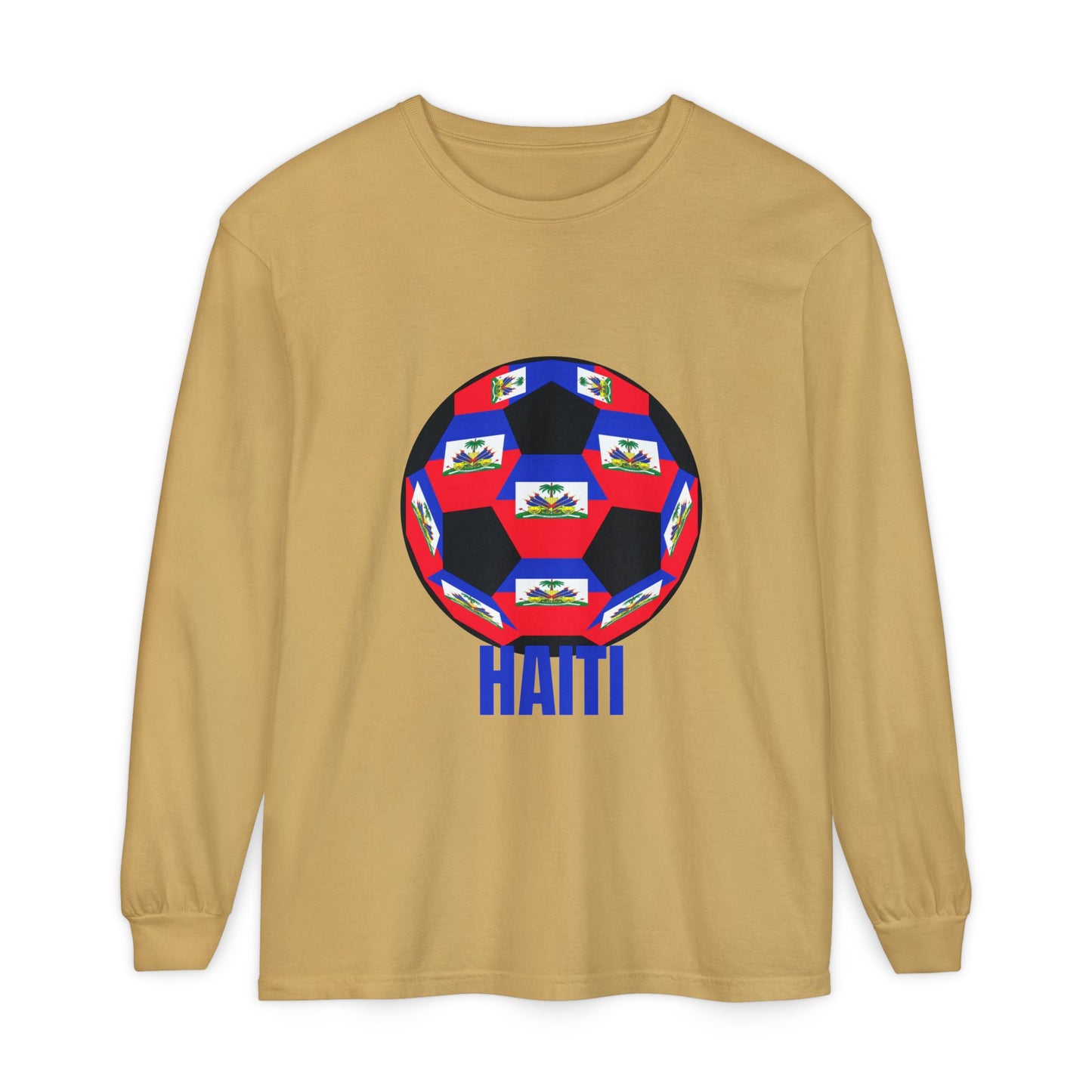 Haiti Fan Specialty Soccer Ball Design Long Sleeve Tee