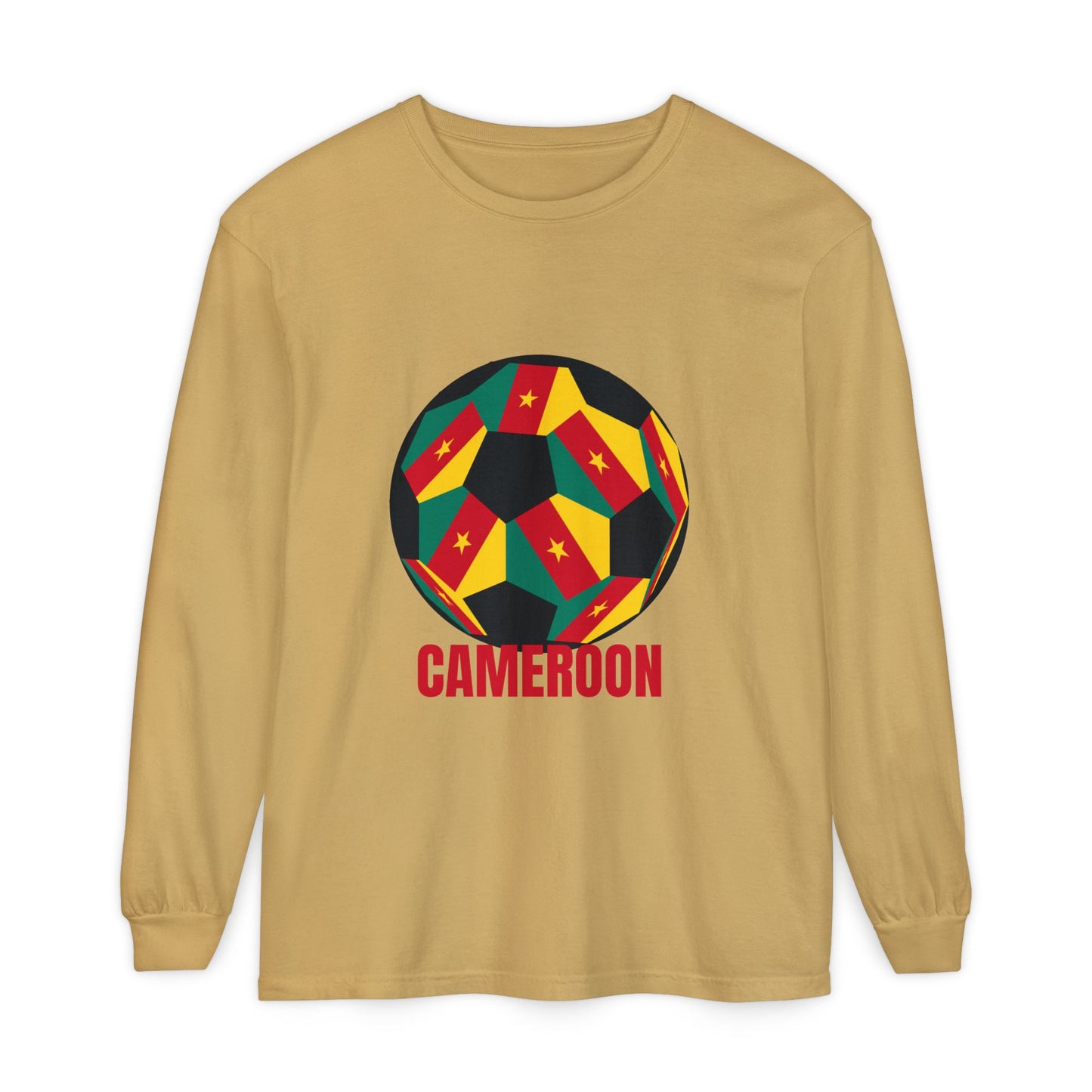 Cameroon Fan Specialty Soccer Ball Design Long Sleeve Tee