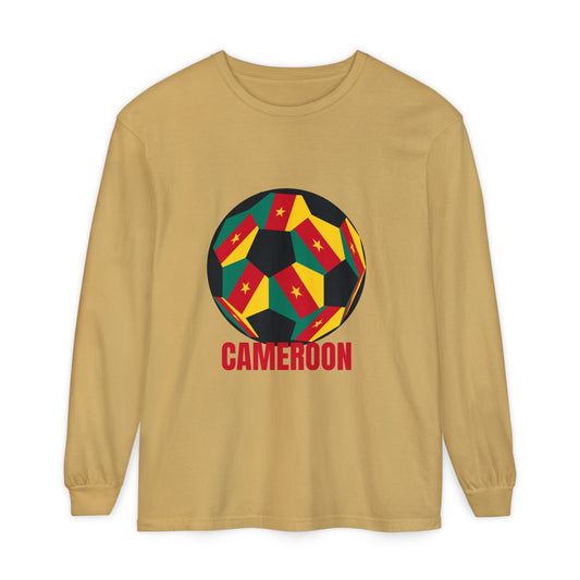 Cameroon Fan Specialty Soccer Ball Design Long Sleeve Tee