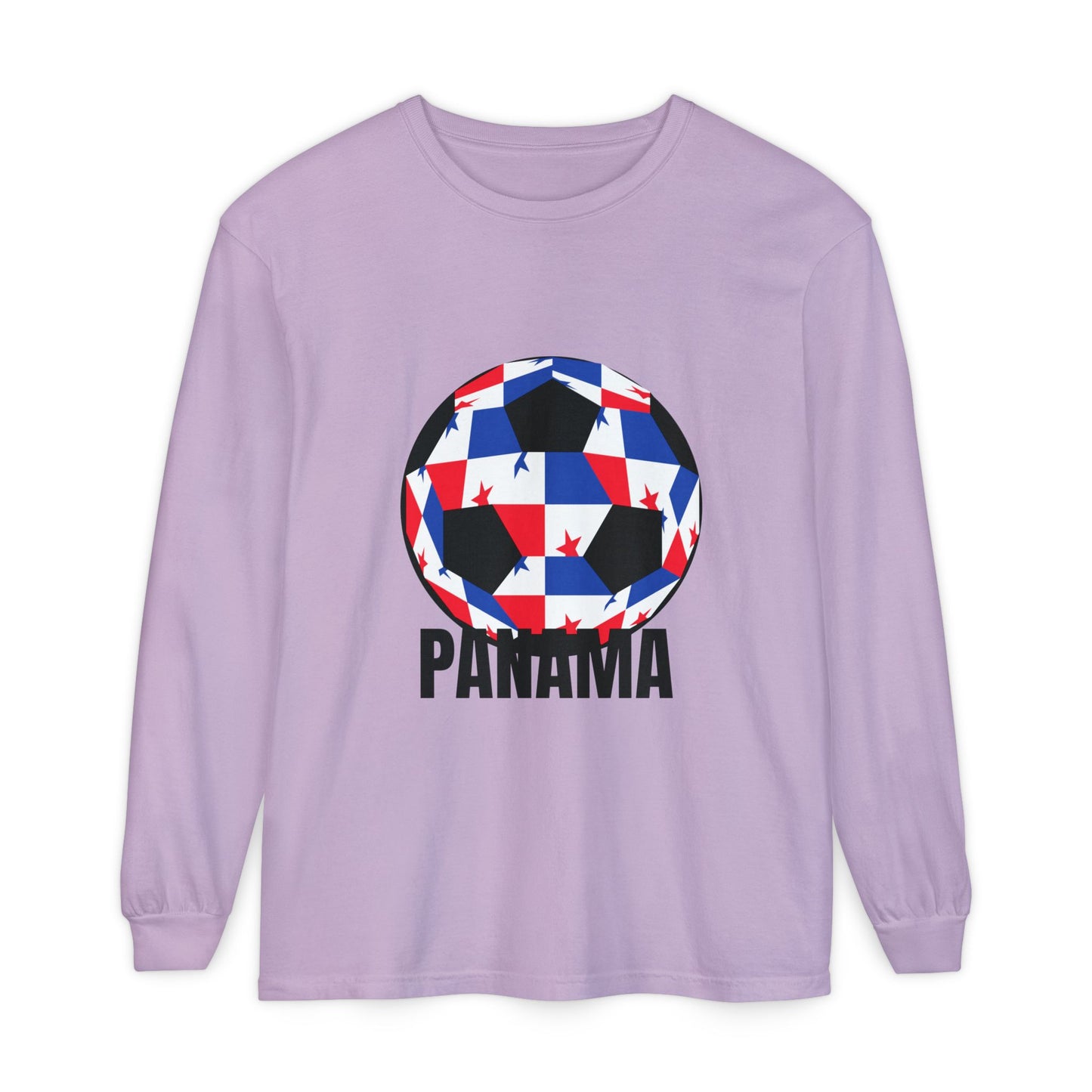Panama Fan Specialty Soccer Ball Design T Shirt Long Sleeve Tee Black Text