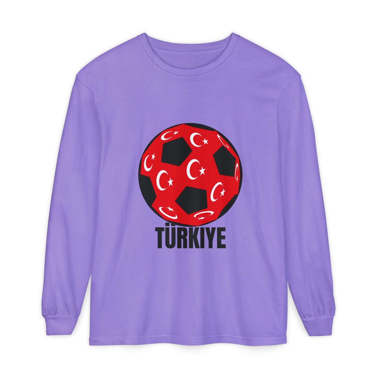 Türkiye Fan Specialty Soccer Ball Design Long Sleeve Tee Black Text