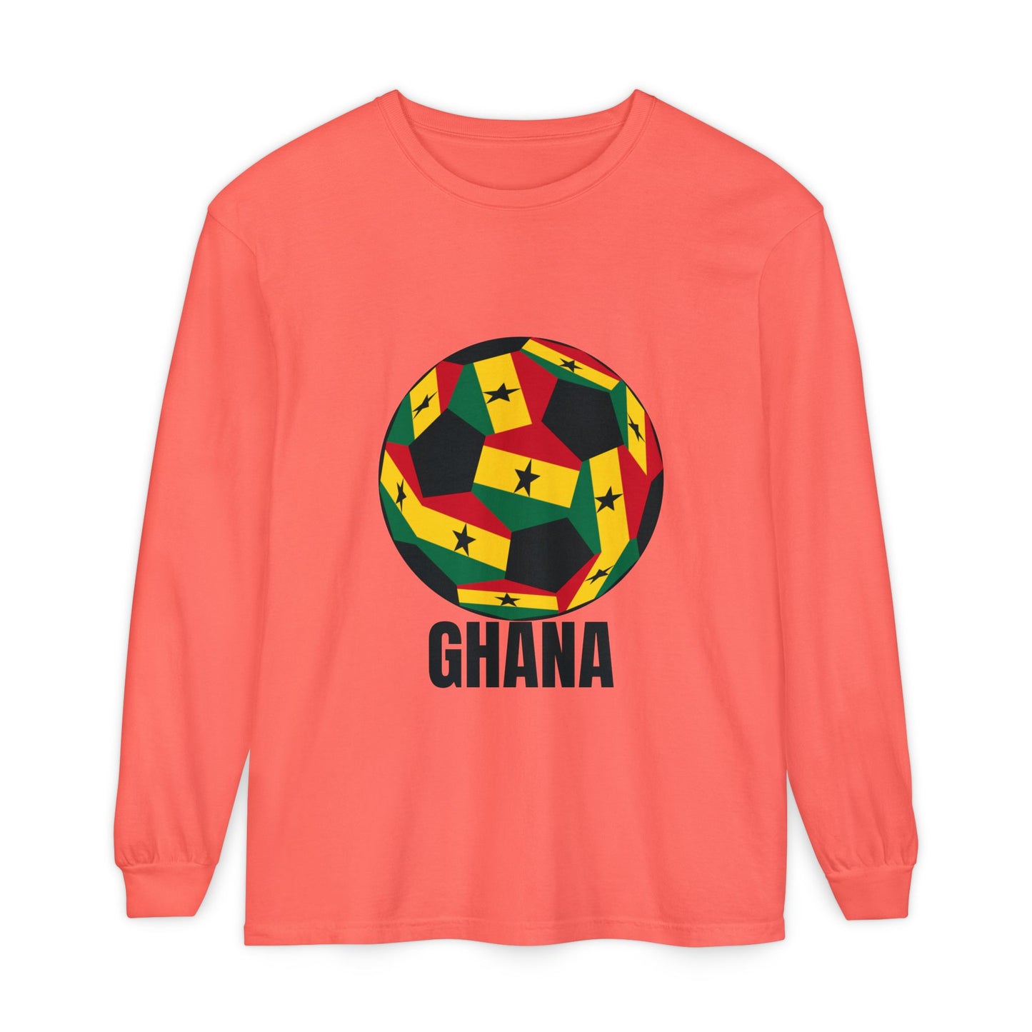 Ghana Fan Specialty Soccer Ball Design Long Sleeve Tee