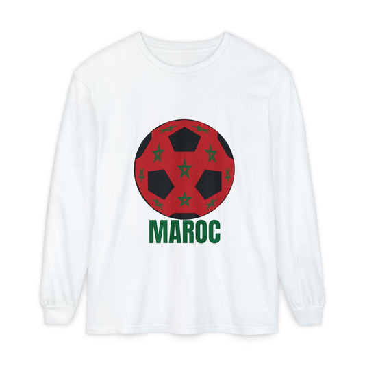 Morocco Maroc Fan Specialty Soccer Ball Design T Shirt Long Sleeve Green Print