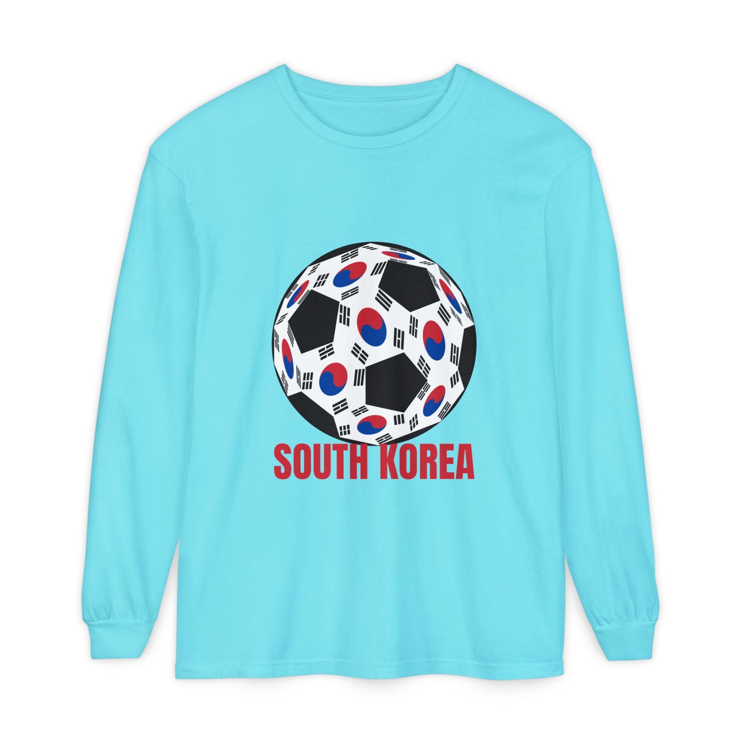South Korea Fan Specialty Soccer Ball Design Long Sleeve Tee Red Text