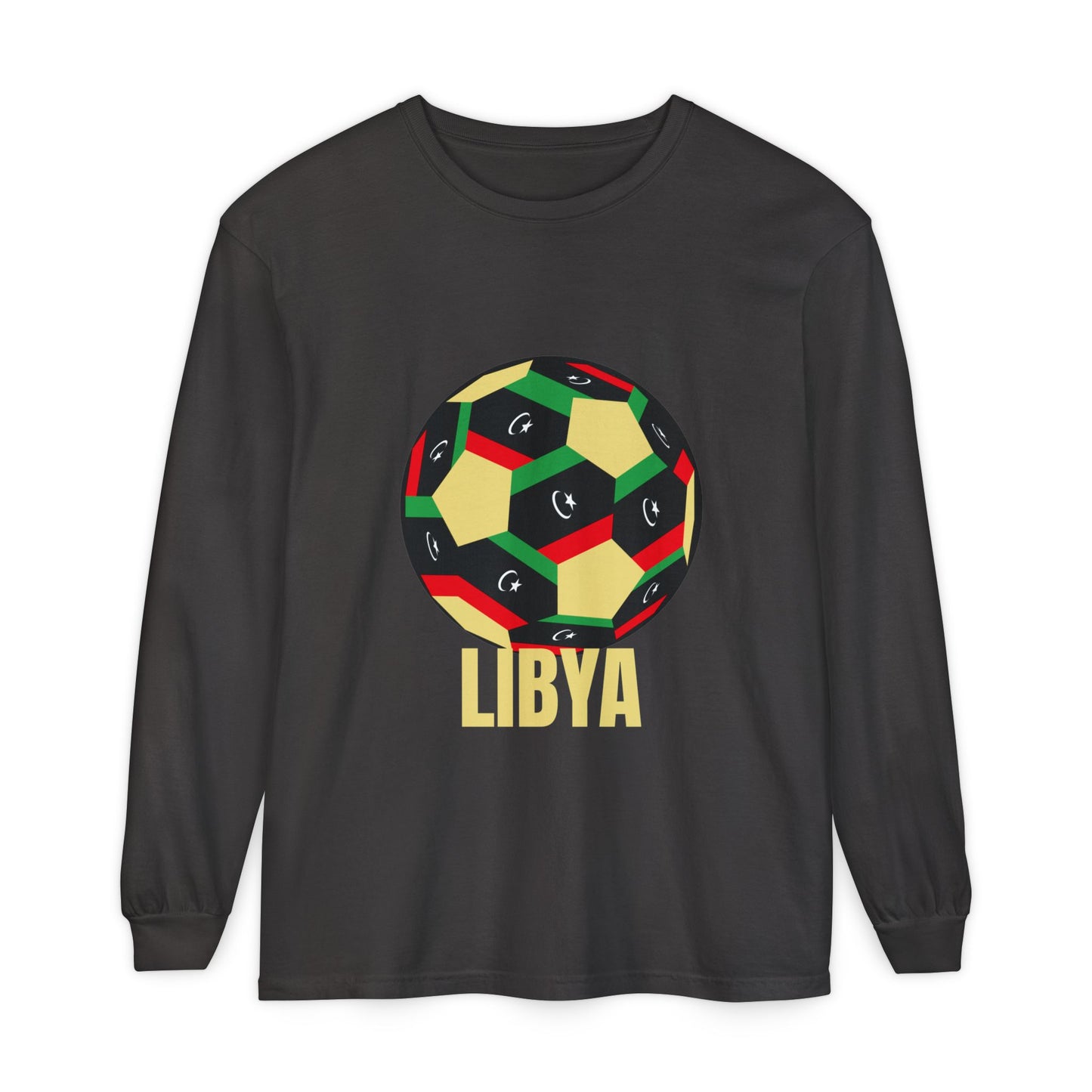 Libya Fan Specialty Soccer Ball Design Long Sleeve Tee