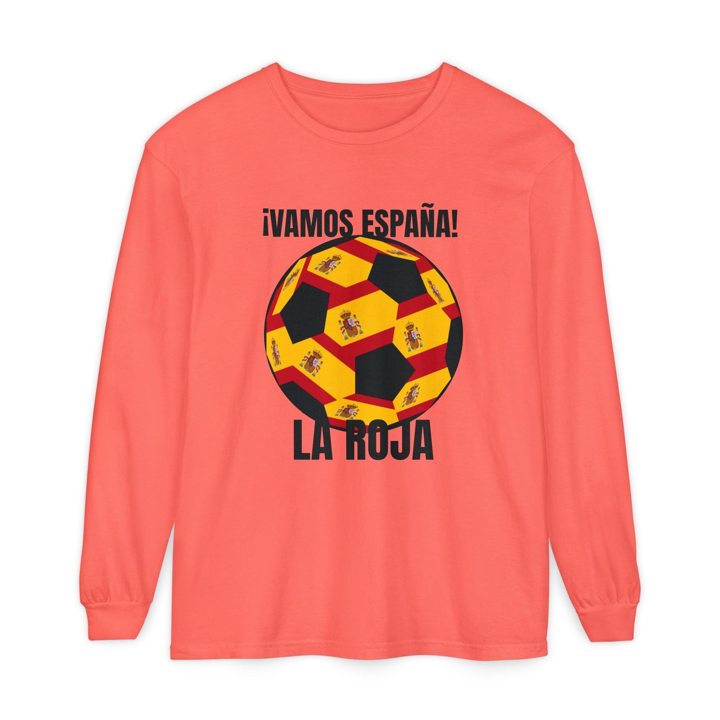La Roja Soccer Long Sleeve Tee - ¡Vamos España! Stadium Fan Shirt Black Text
