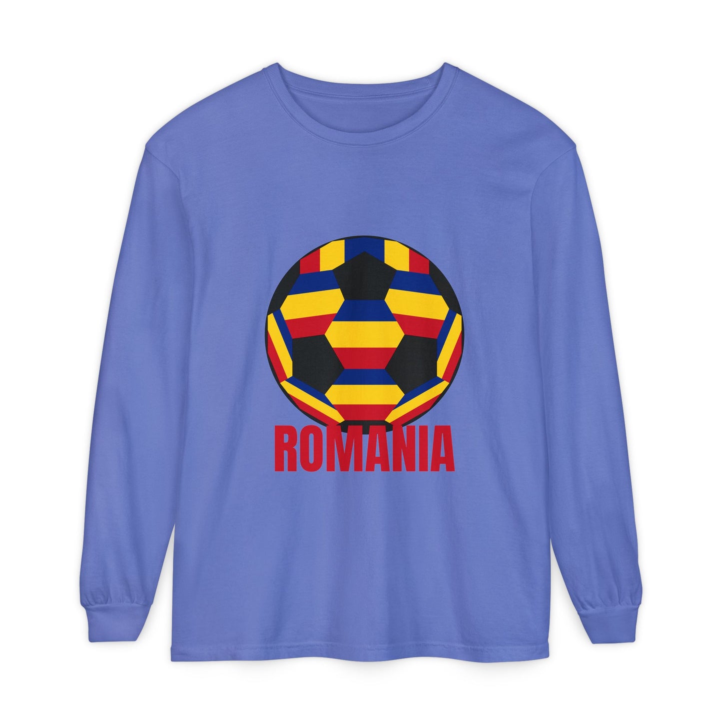 Romania Fan Specialty Soccer Ball Design Long Sleeve Tee