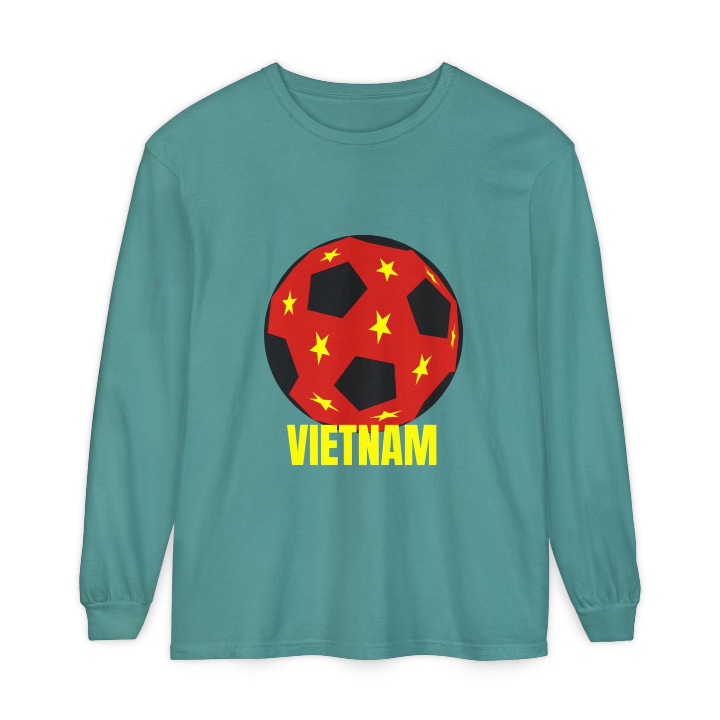 Vietnam Fan Specialty Soccer Ball Design Long Sleeve T-Shirt Gold Text