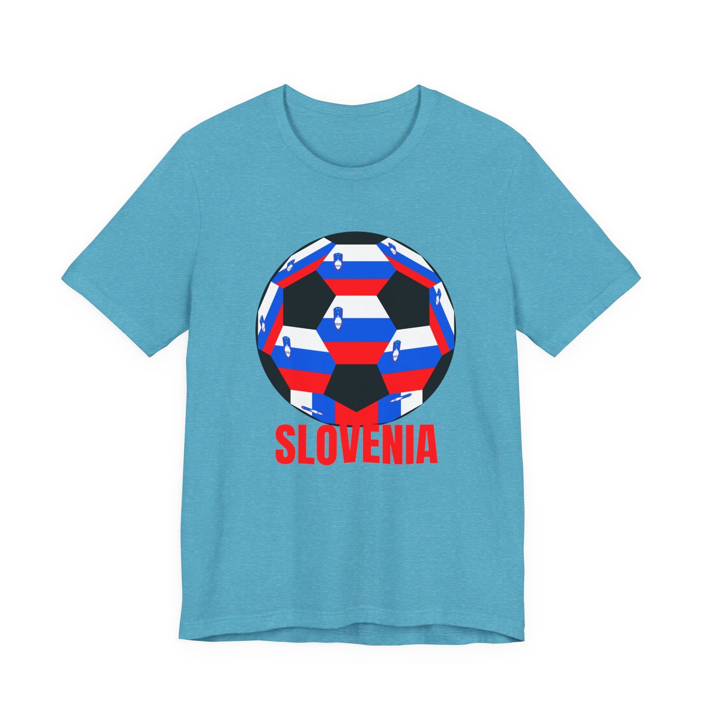 Slovenia Fan Specialty Soccer Ball Design T Shirt Red Text