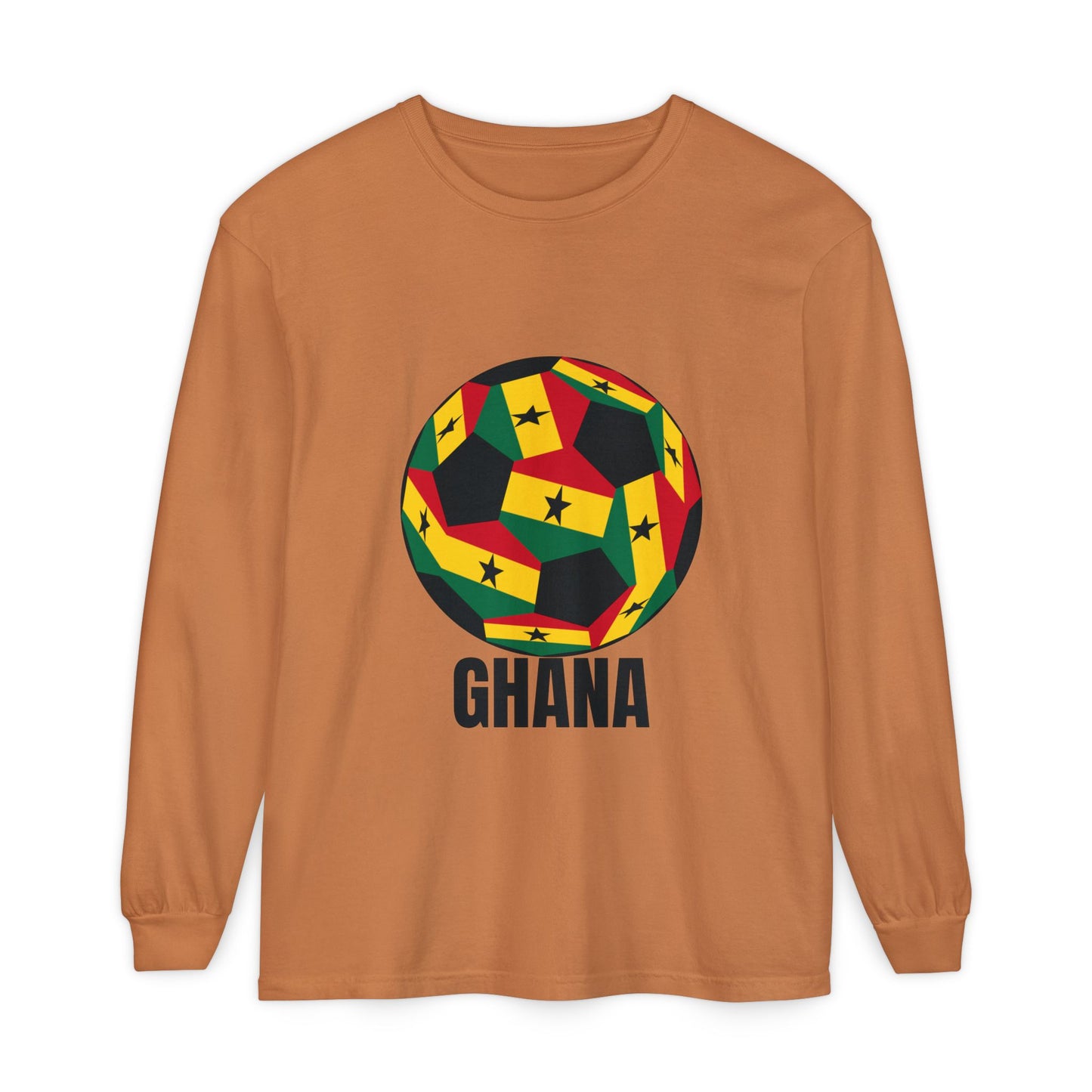 Ghana Fan Specialty Soccer Ball Design Long Sleeve Tee