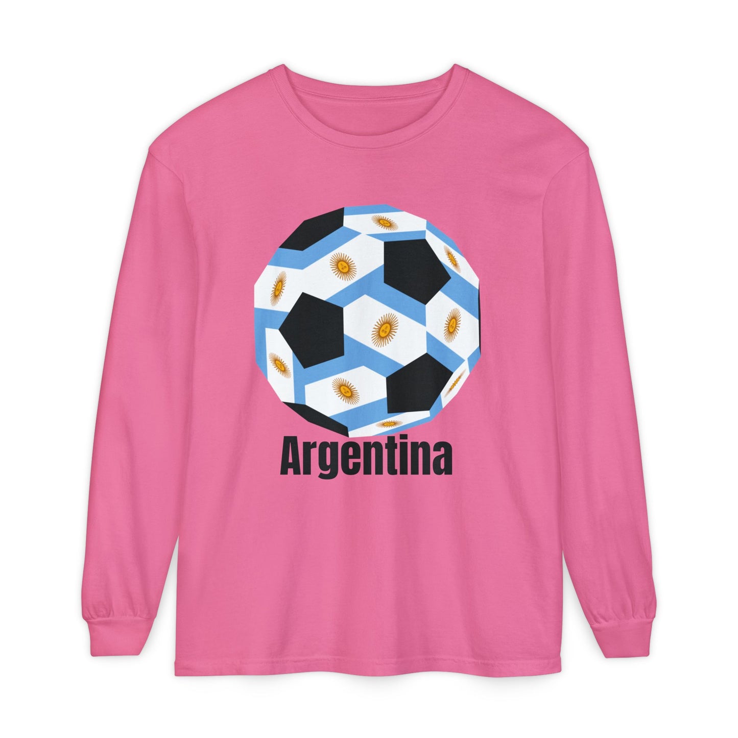 Argentina Fan Specialty Soccer Ball Design Long Sleeve Tee