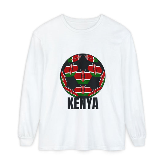 Kenya Fan Specialty Soccer Ball Design Long Sleeve Tee Black Text