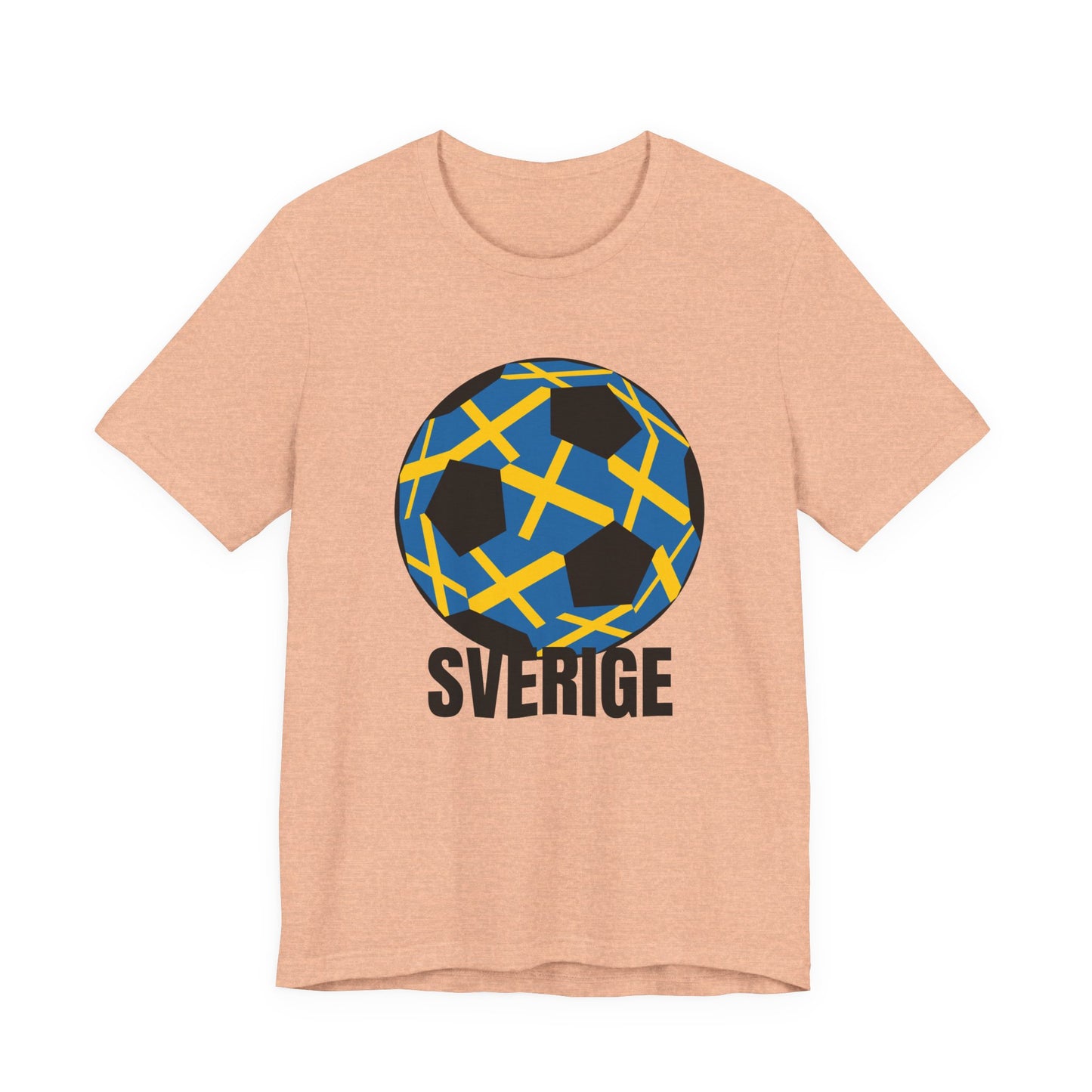 Sverige Fan Specialty Soccer Ball Design T Shirt  Black Text