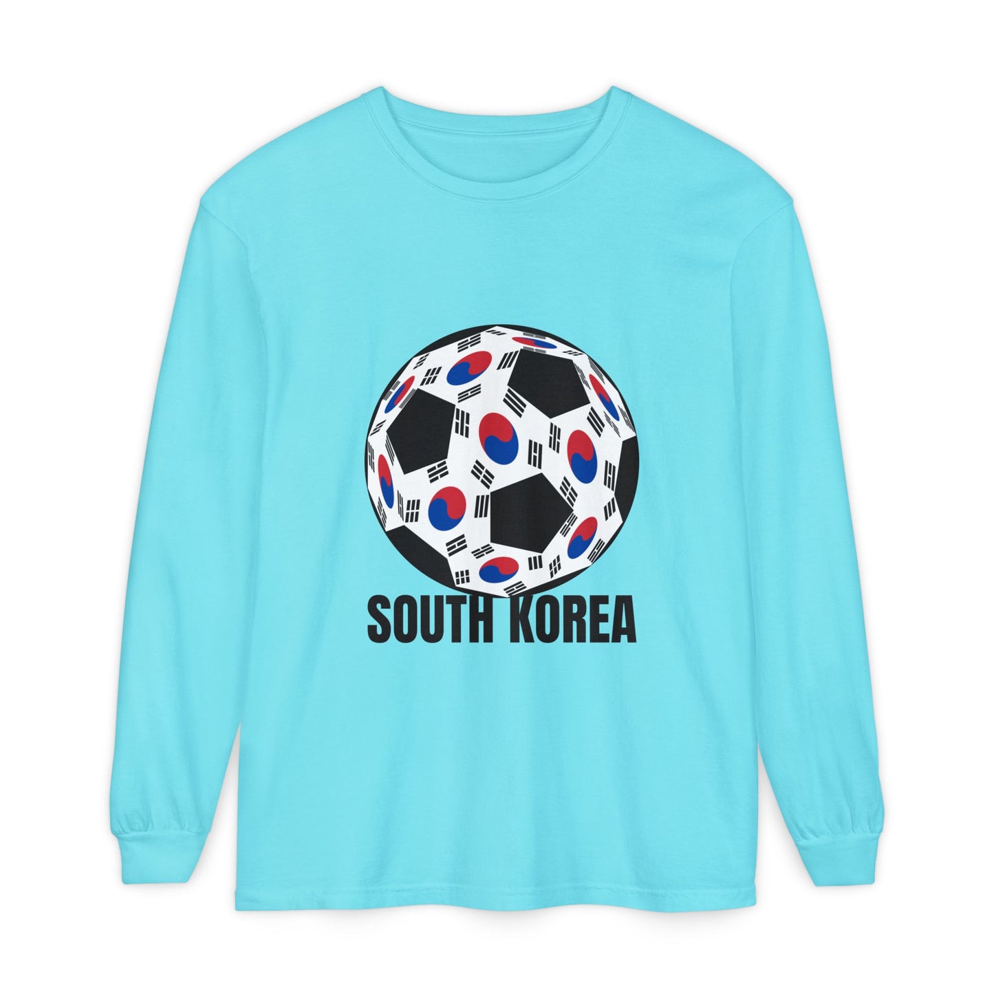 South Korea Fan Specialty Soccer Ball Design Long Sleeve Tee Black Text
