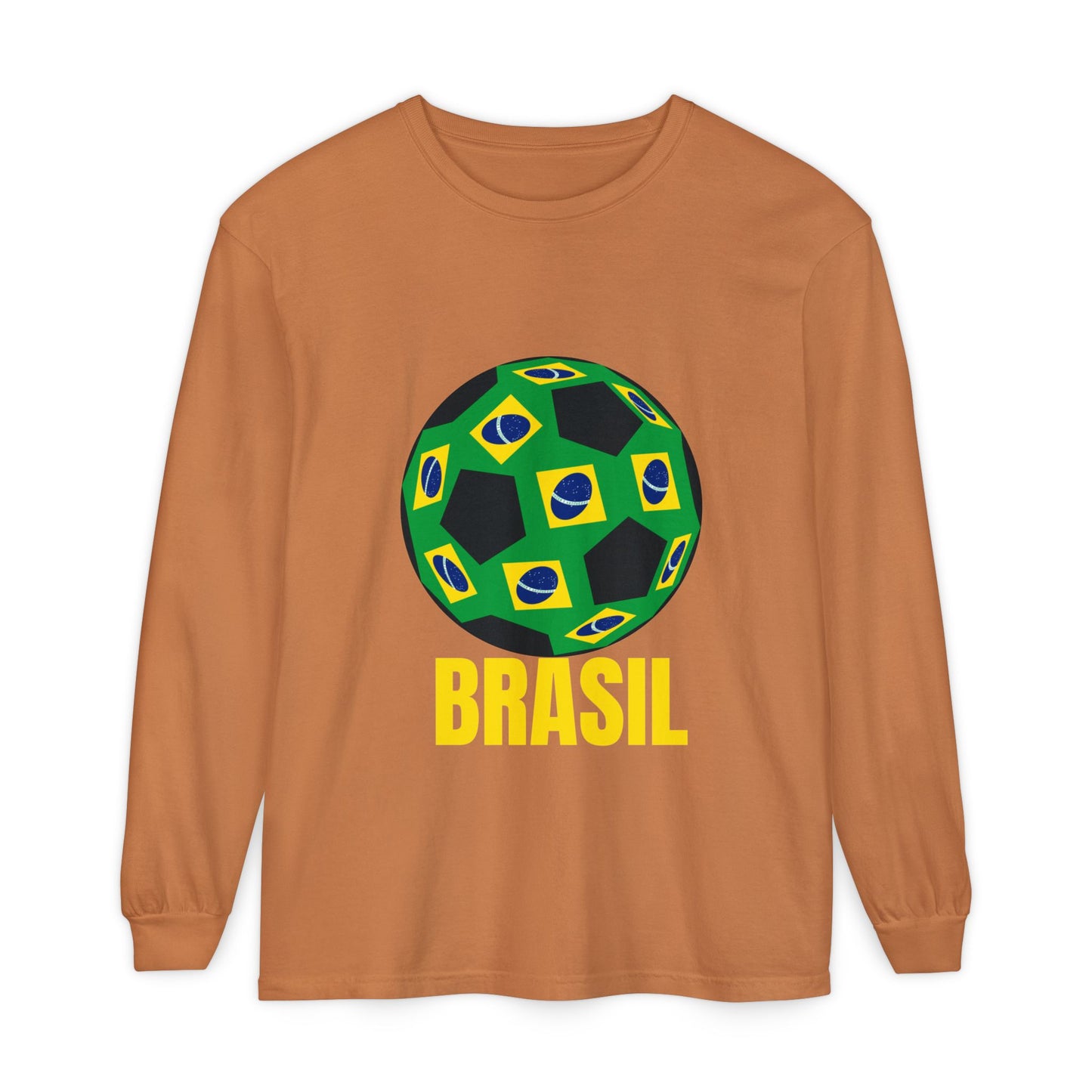 Brasil Fan Specialty Soccer Ball Design Long Sleeve T Shirt
