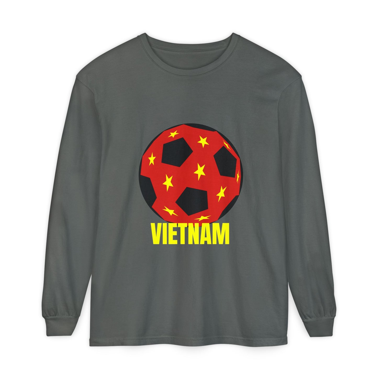 Vietnam Fan Specialty Soccer Ball Design Long Sleeve T-Shirt Gold Text
