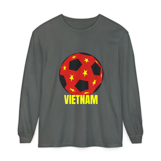 Vietnam Fan Specialty Soccer Ball Design Long Sleeve T-Shirt Gold Text