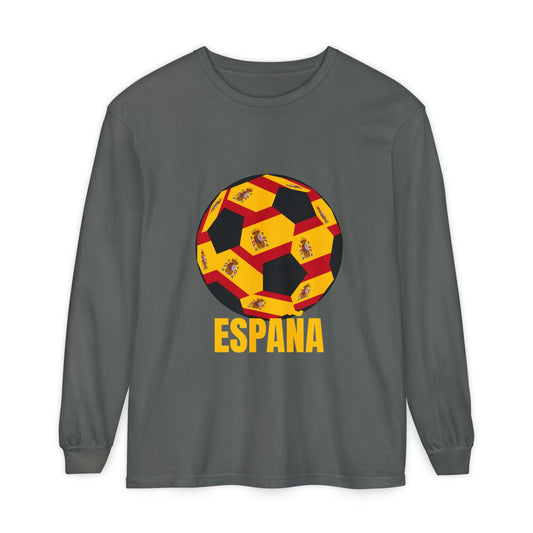 España Soccer Ball Long Sleeve Tee  Gold Text