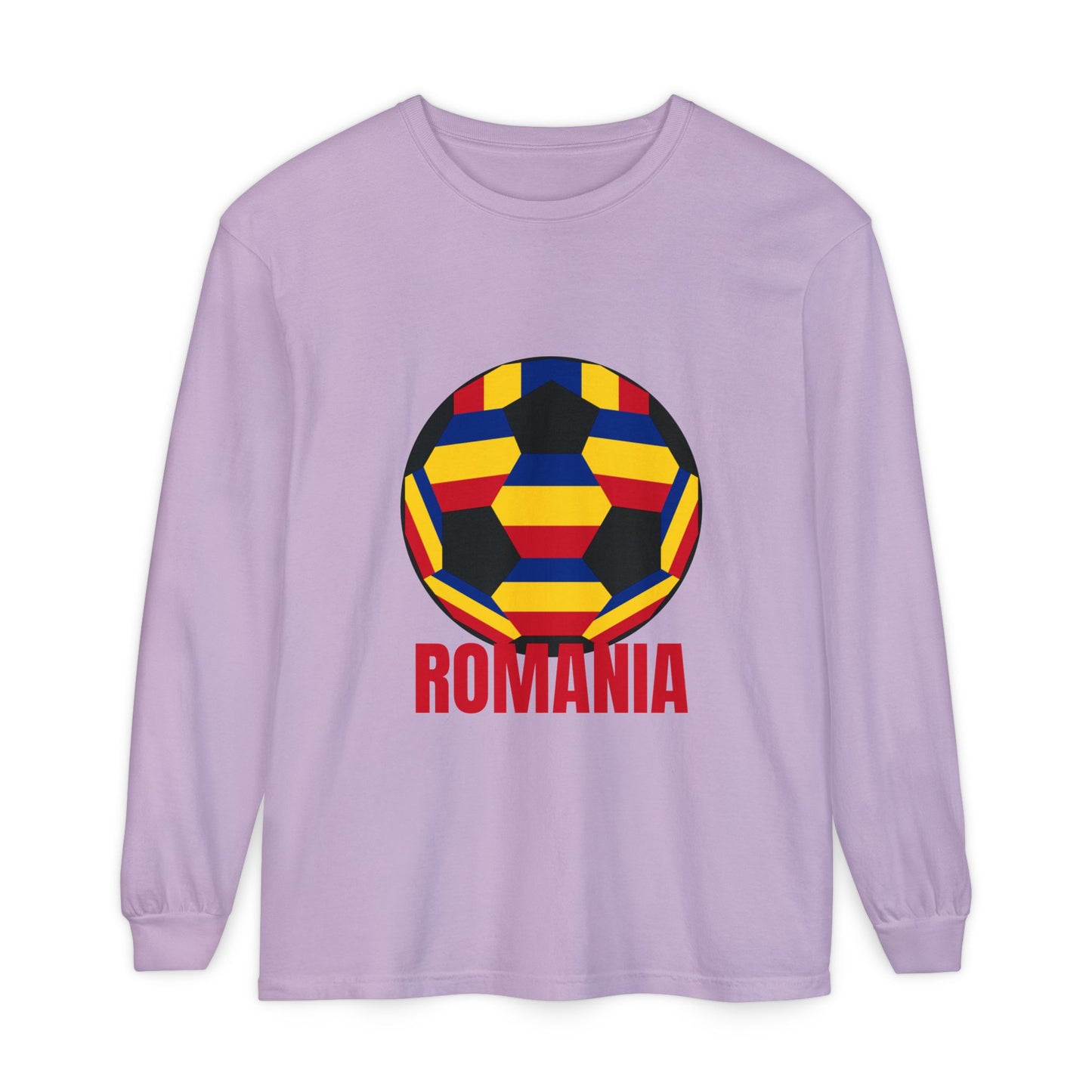 Romania Fan Specialty Soccer Ball Design Long Sleeve Tee