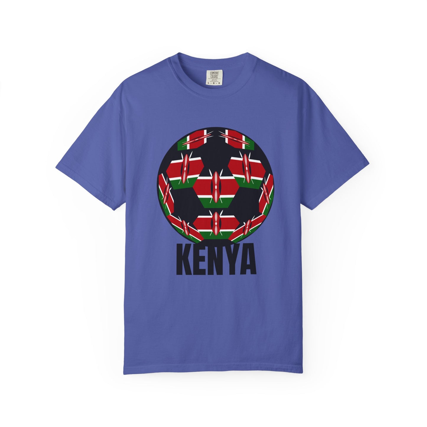 Kenya Fan Specialty Soccer Ball Design T Shirt Black Text