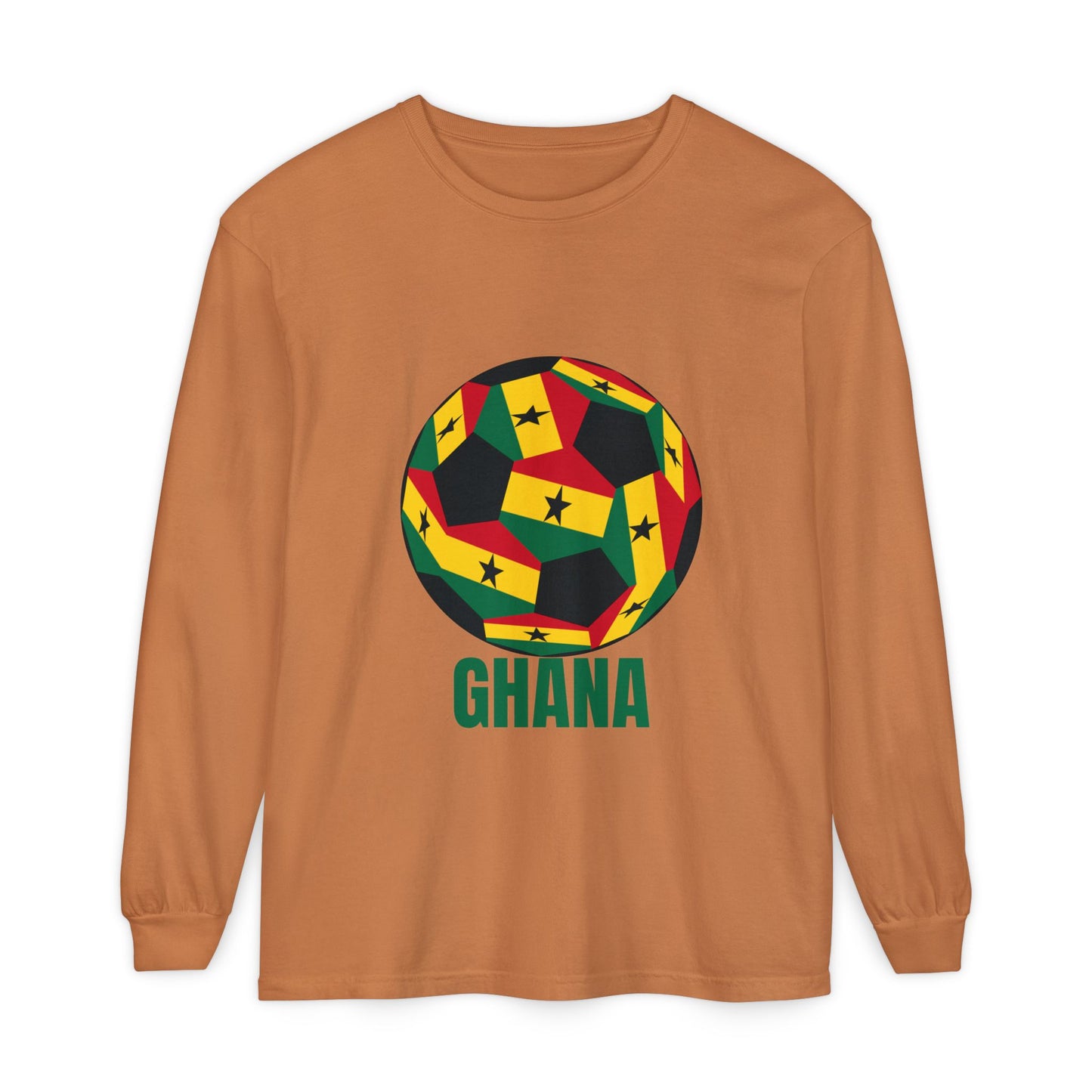 Ghana Fan Specialty Soccer Ball Design Long Sleeve Tee