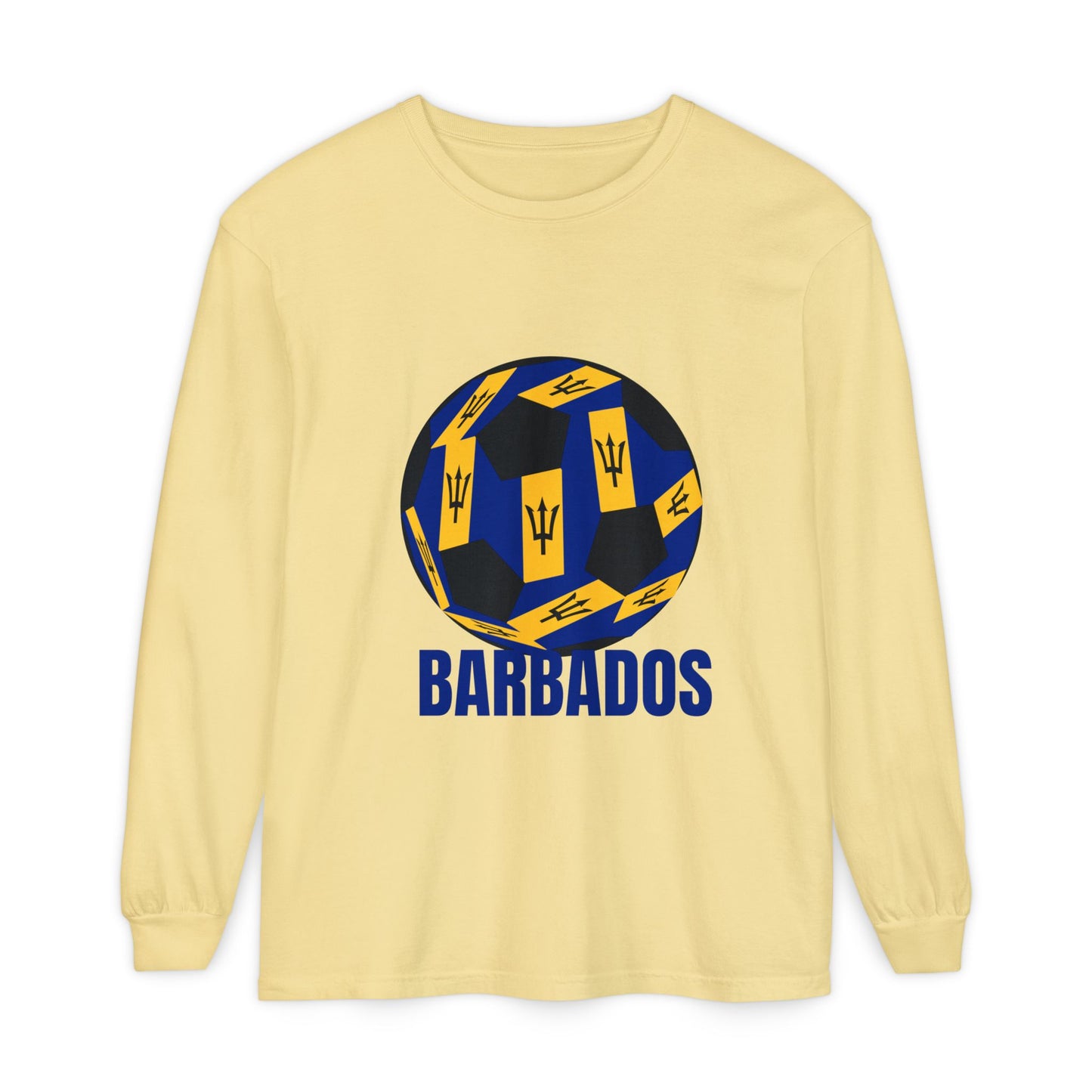 Barbados Fan Specialty Soccer Ball Design Long Sleeve Tee